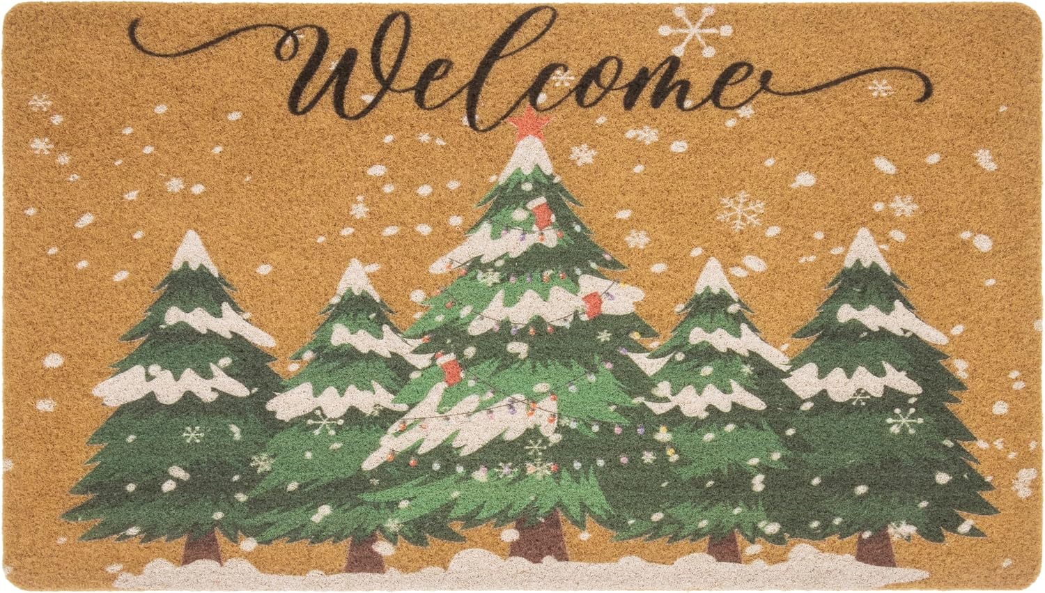 Winter-Welcome-Doormat Outdoor-Entrance Non-Slip Pine Trees Front Door Mat Seasonal Door Mat for Porch Farmhouse 17 x 29 Inch Pine Star 17" x 29" (Rectangular)