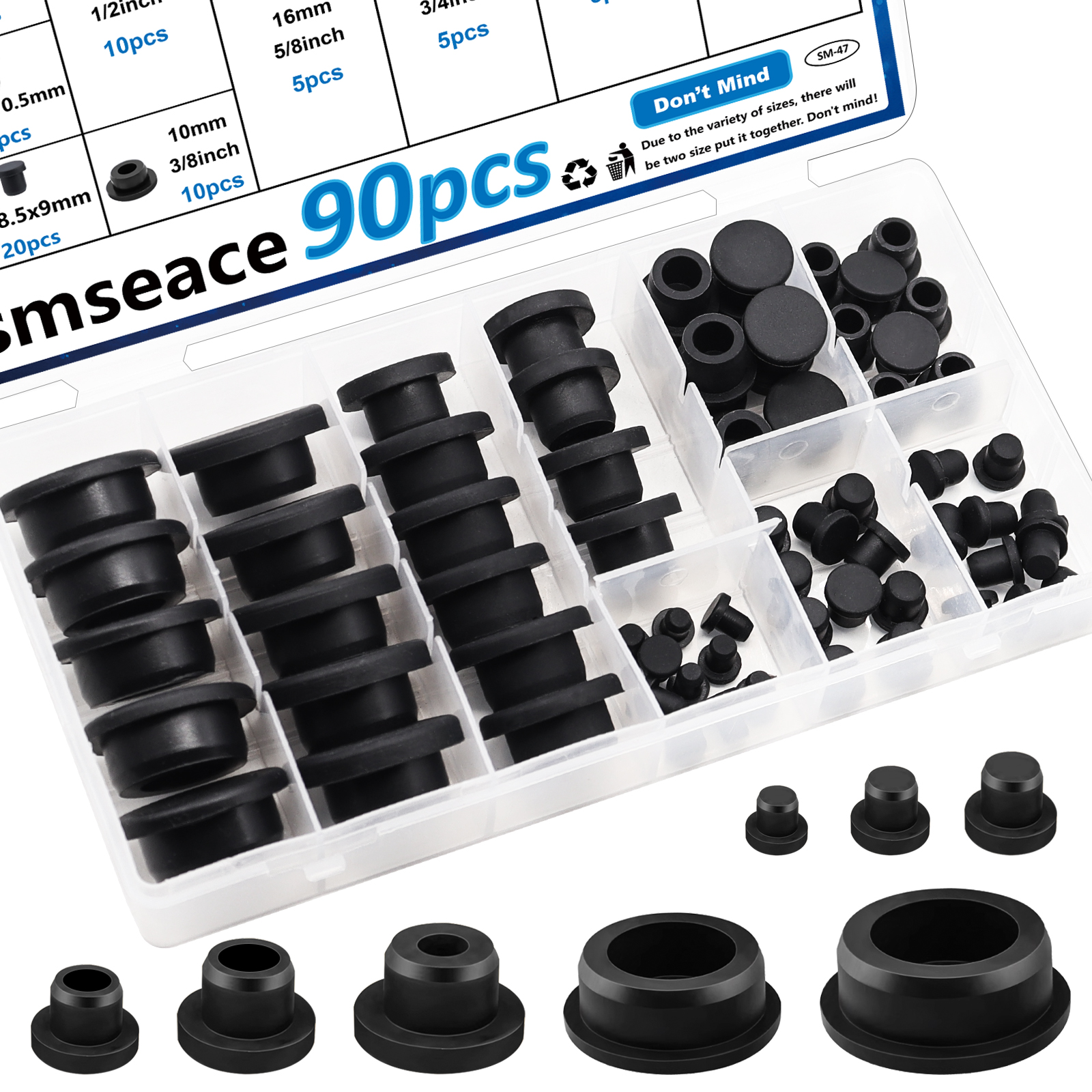 Image of smseace 90Pcs White Rubber Plugs 9-Sizes 1 inch 7 /8 inch 3 /4 inch 5 /8 inch 1 /2 inch 3 /8 inch 5 /16 inch 1 /4 inch 1 /5 inch Assorted Sizes Silicone Stoppers Rubber Plugs for Holes Used for Tube,Bathtub,Kitchen and Outdoor Equipment