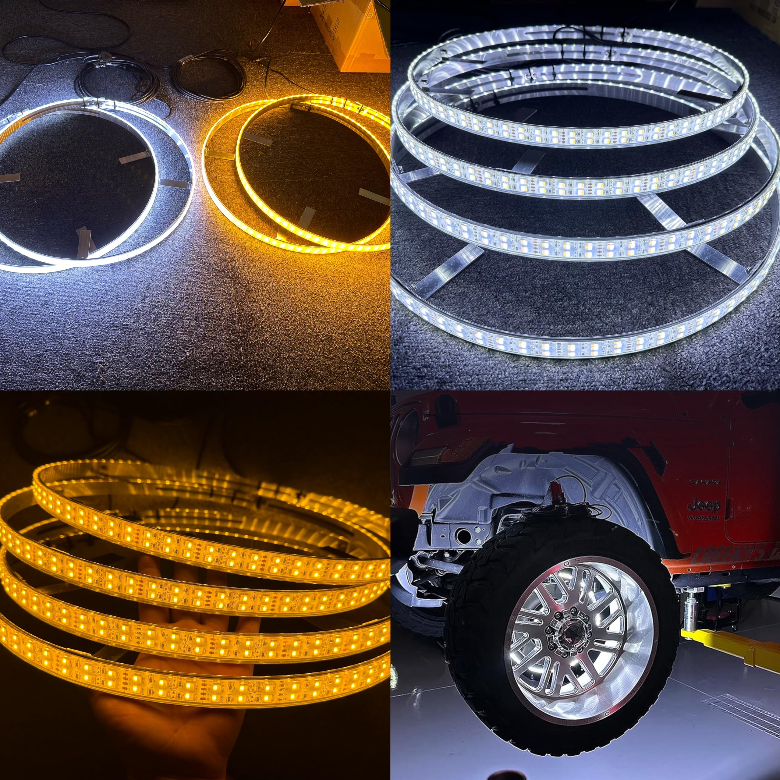 Sando Tech 17.5'' Double Row Amber White Led Wheel Lights w/Amber Turn Signals Rim Lights 672Leds Brightest White Wheel Lights RF Remote/Switch Ctrl for Truck Tire Light