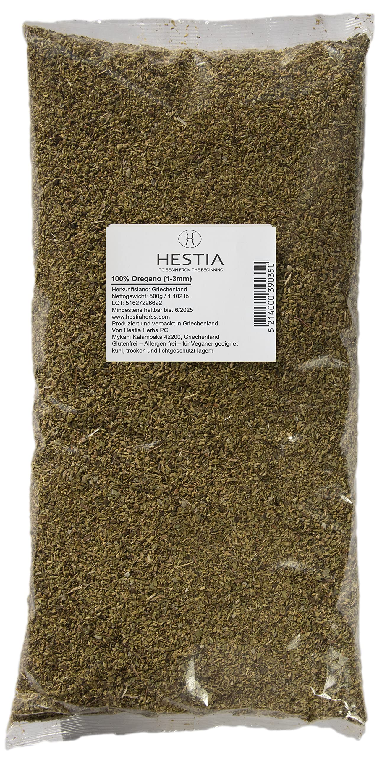 Hestia Herbs Griechischer getrockneter Oregano 500 g, Allergenfrei – Vegan – GVO-frei