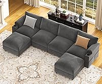 HOMYHOMEY Velvet Grey U-Shaped 6-Seat Modular Sectional Sofa - Oversized Cloud Sleeper Couch, OEKO-TEX Certified, Easy Clean & Assemble
