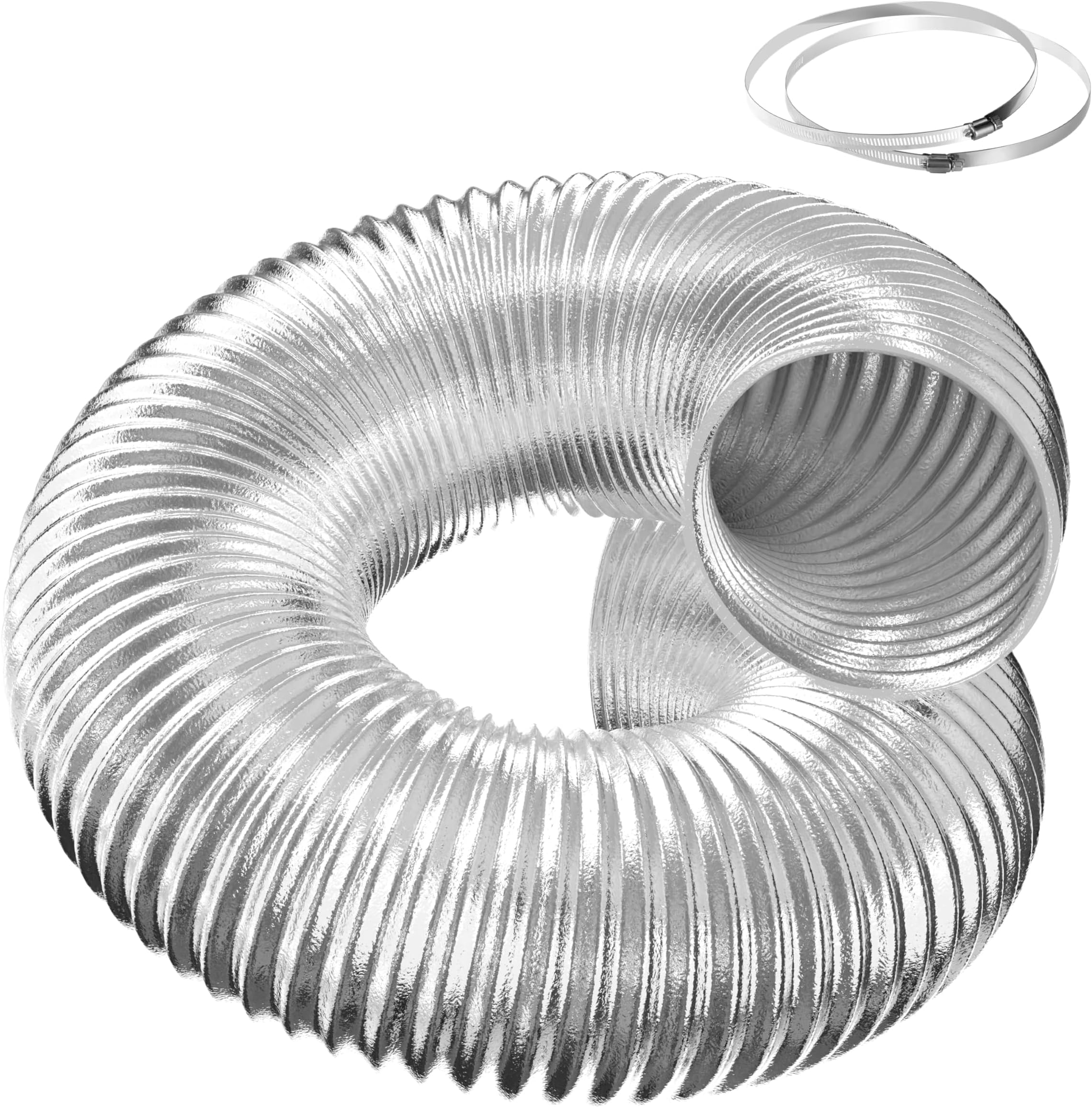 Flexible 14-Inch Aluminum Ducting, Dryer Vent Hose, Heavy-Duty Three-Layer Protection, 25-Feet Long for Heating Cooling Ventilation & Exhaust, Silver