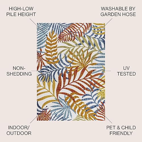 Miniatura 9 de JONATHAN Y AMC100A-28 - Alfombra de área pinterioresexteriores, diseño bohemio de hojas de palmera, fácil de limpiar, pdormitoriococinapatio, no se