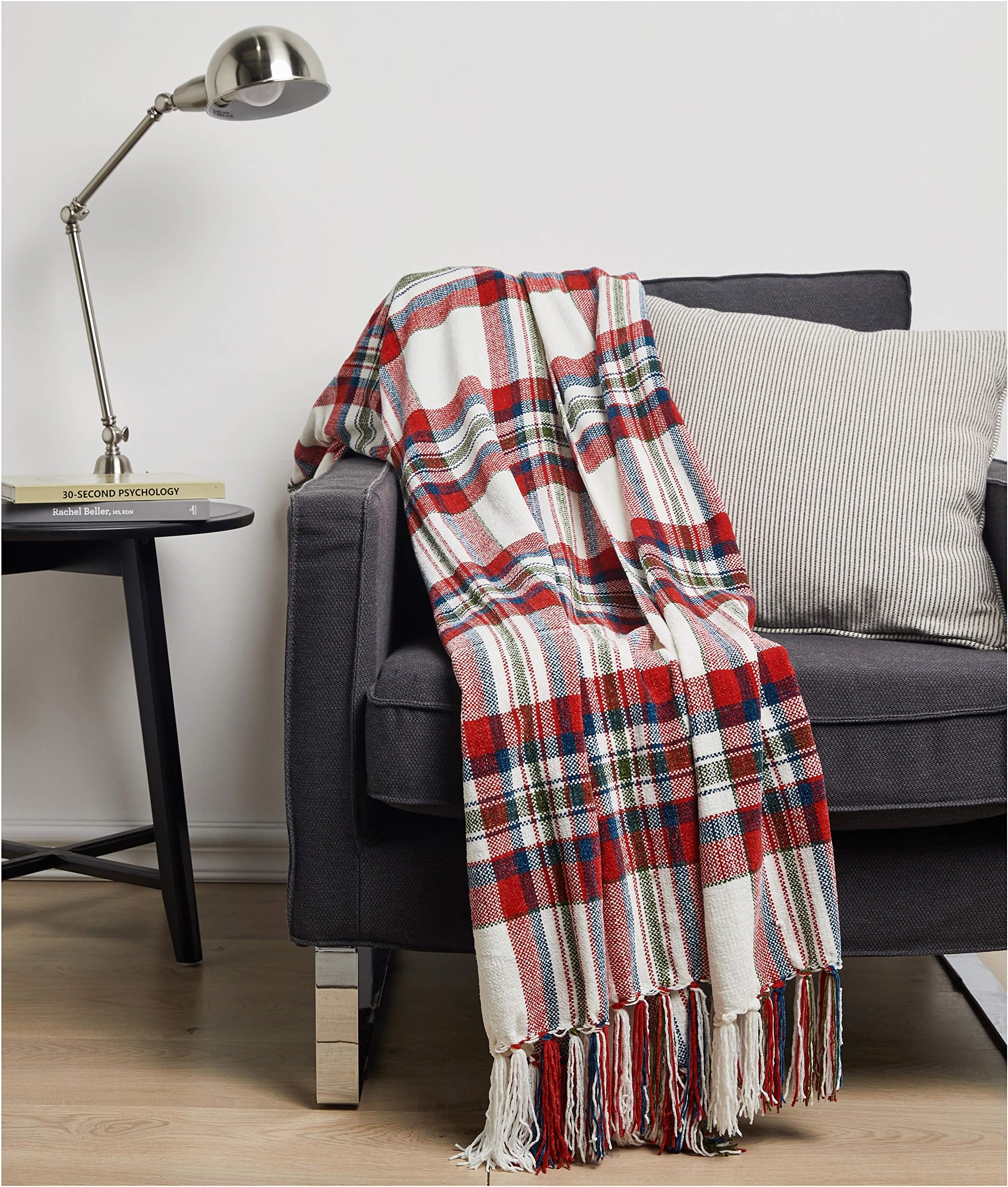 Amazon Basics Plaid Throw Blanket - 50 x 70 Inch, Red Cream