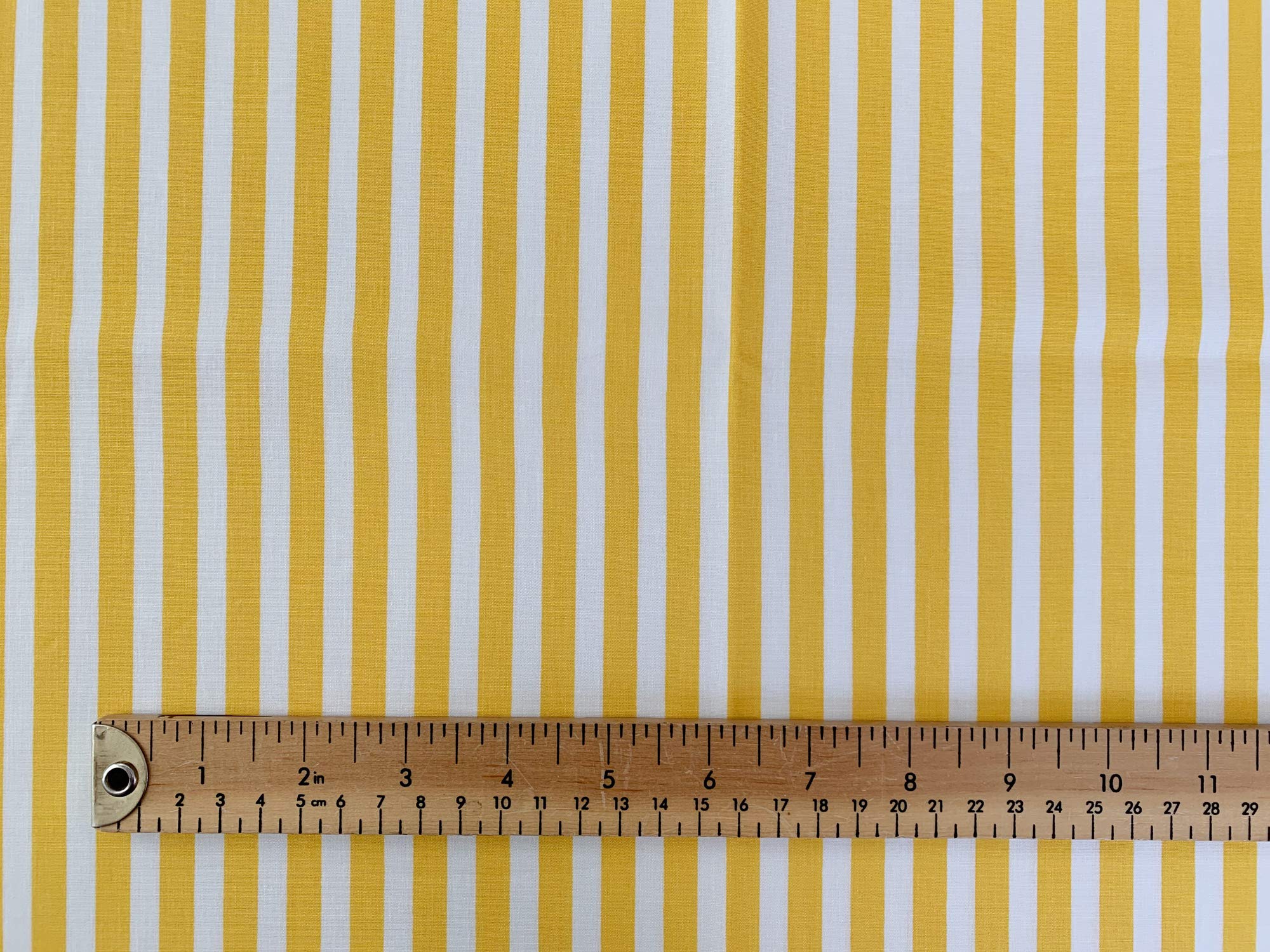 Oddies Textile Yellow Cotton Poplin Fabric - & White Stripe - Craft Fabric Material (Cp0080yellow)