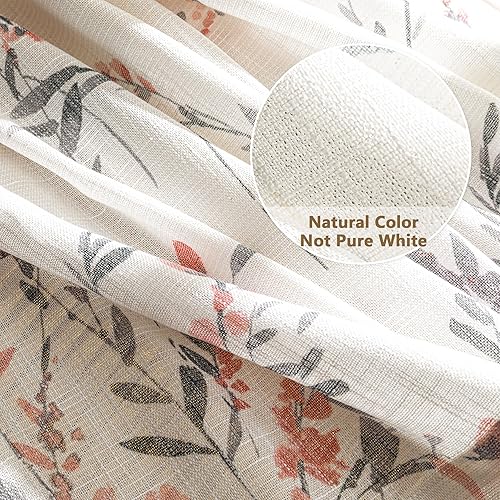 Miniatura 4 de Mysky Home Cortinas traslúcidas de lino, 45 pulgadas de largo, dormitorio, cocina, florales, semiverticales, textura, estilo floral, decoración del
