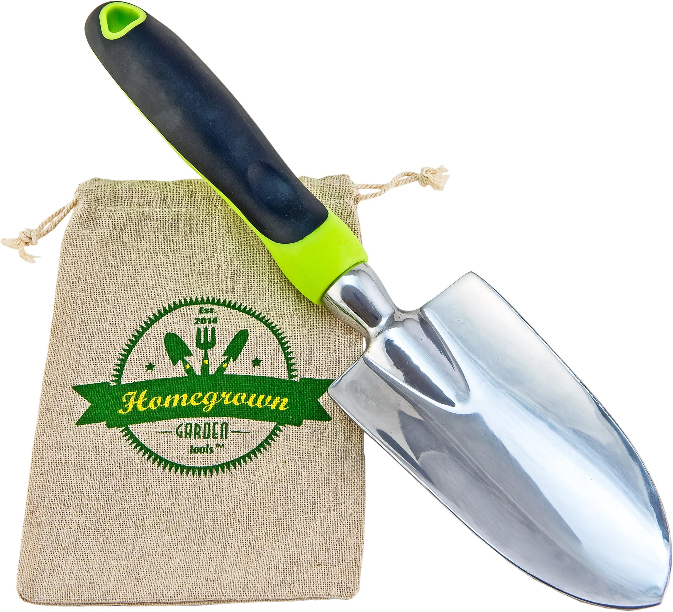 Garden Trowel & Hand Shovel with Large Ergonomic Handle, Best for Digging & Planting; Includes Burlap Sack - Great Gardening Gift