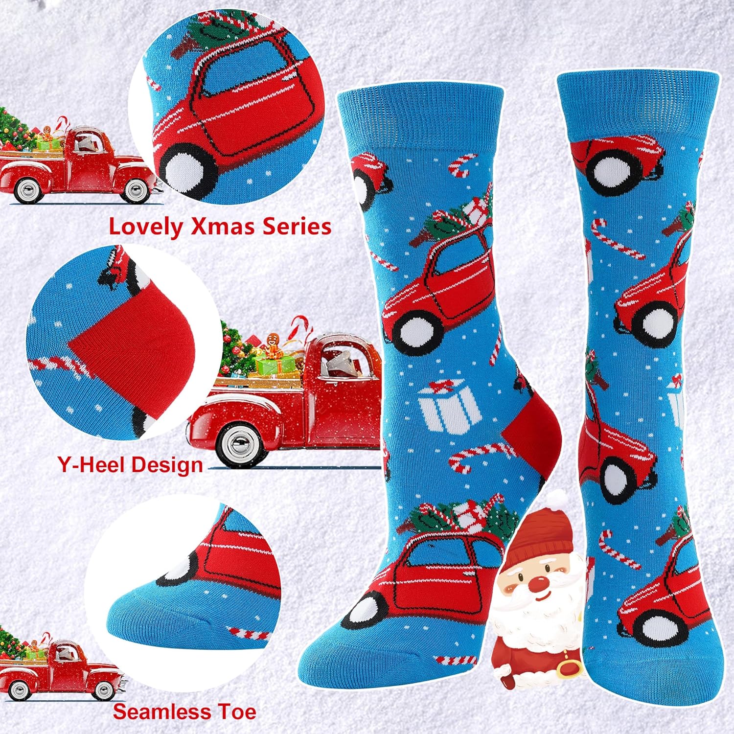 BONANGEL Christmas Socks Women, Funny Novelty Cute Xmas Holiday Crew Socks, Crazy Christmas Gifts for Women Girls - Image 2