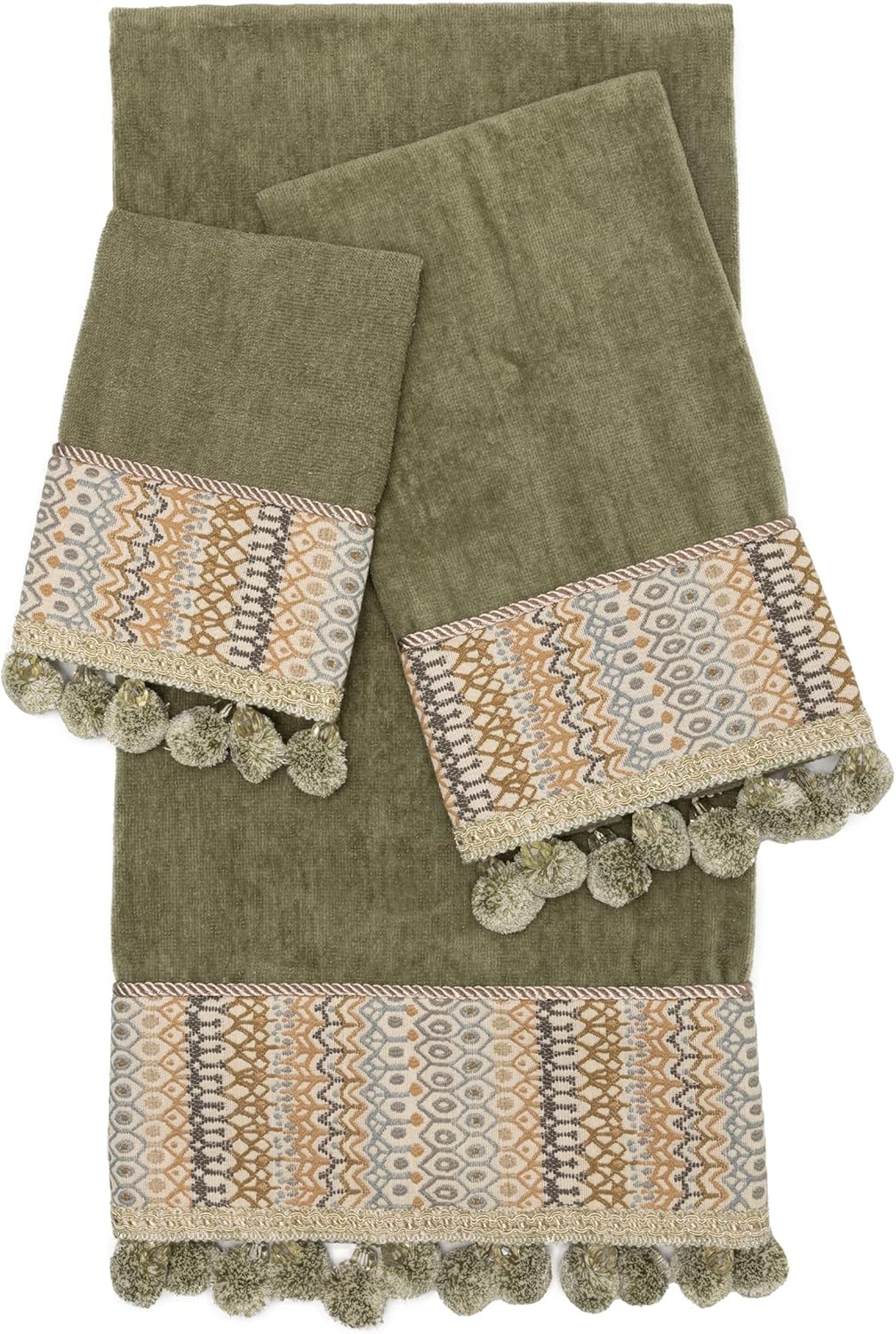 Austin Horn Classics Laurel 3-Piece Decorative Towel Set, Woven Jacquard Fabric with Cord & Gimp Braid, Pure Cotton Bath, Hand & Tip Towel, Extra Absorbent, Super Soft Bath Towels (Grey)