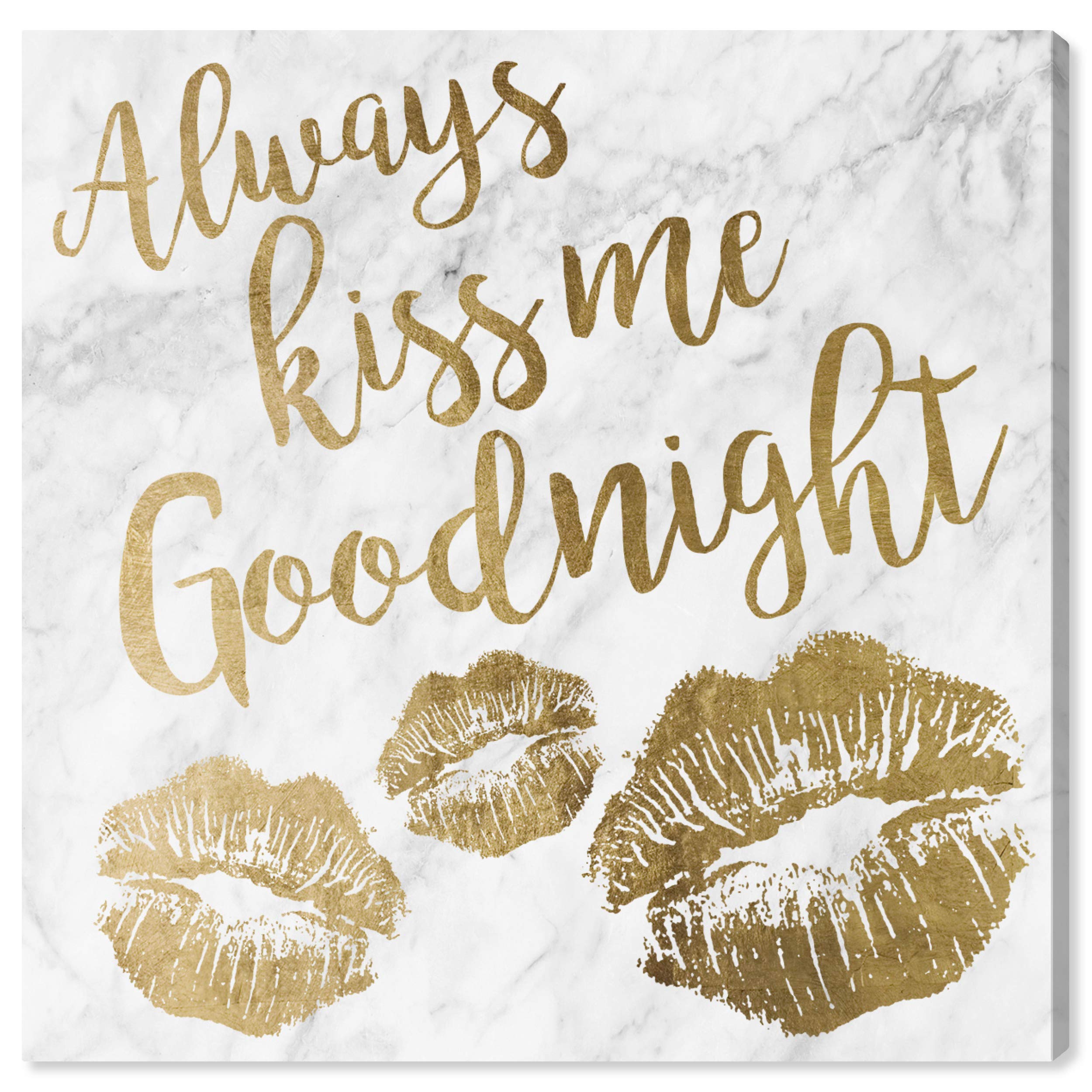 The Oliver Gal Artist Co.Fashion and Glam Wall Art Canvas Prints 'Always Kiss Me Goodnight' Home Décor, 12" x 12", Gold, White