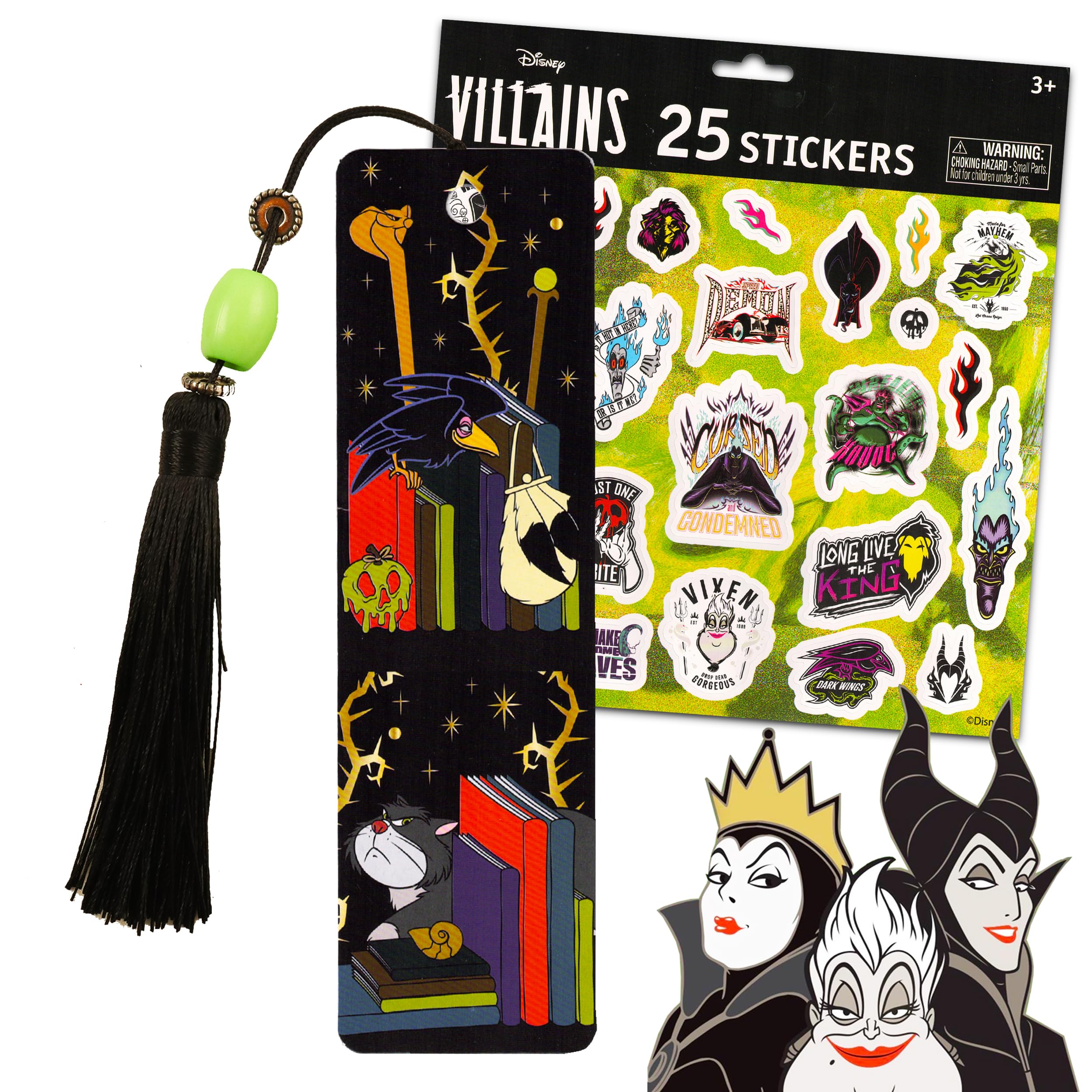 Disney Villains Stickers Bookmark Bundle Pack ~ Premium Disney Villains Bookmark and 25 Disney Villains Stickers (Disney Villains School Supplies Party Supplies Office Supplies)