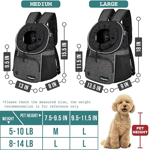 Foto 3 de 7 de PetAmi Mochila de transporte frontal para perro, ajustable, para perros, mascotas, gatos