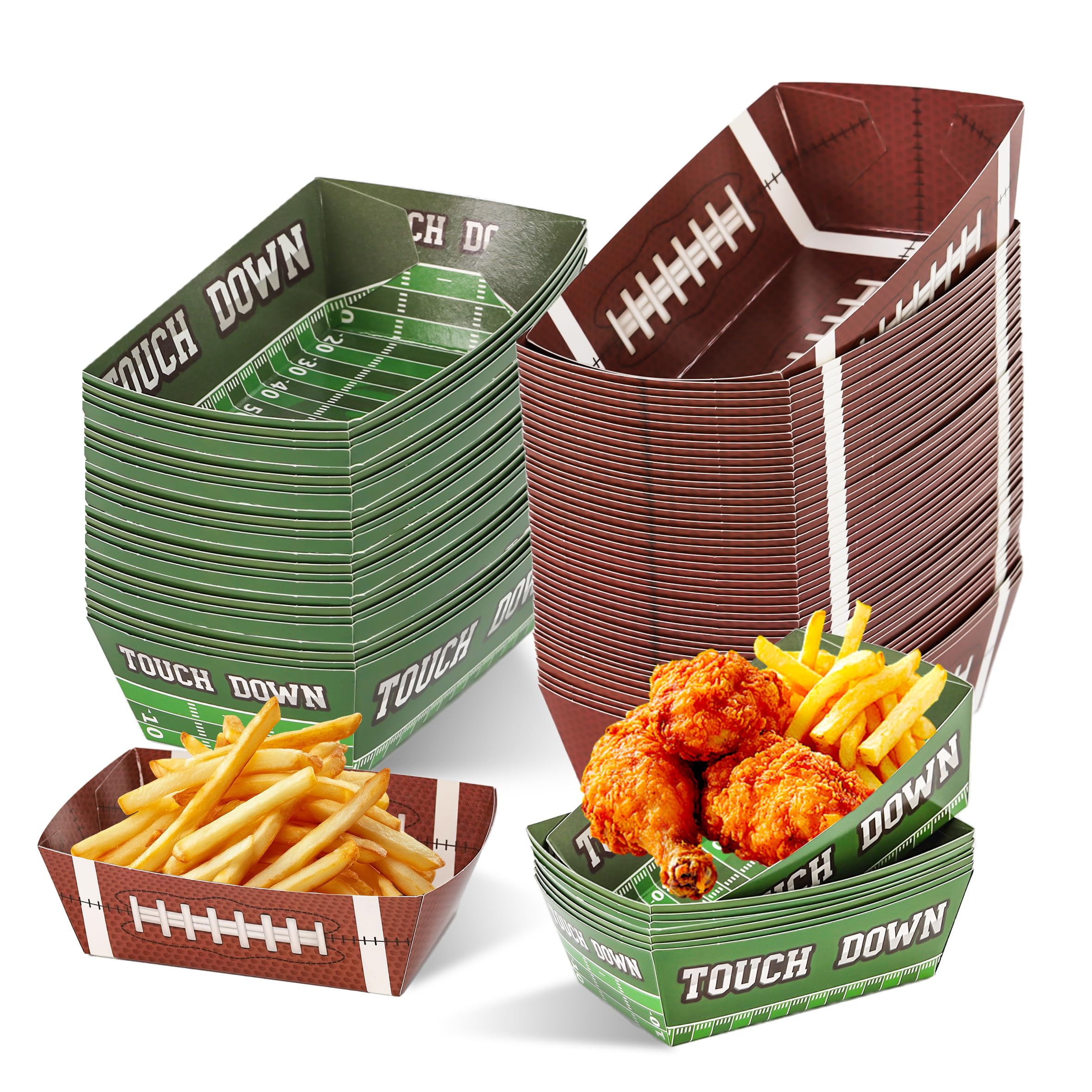 VELATYVIO 60 Pcs Football paper food trays disposable 2 Styles Sports party decorations Football serving boats snack tray for Sports Themed Birthday