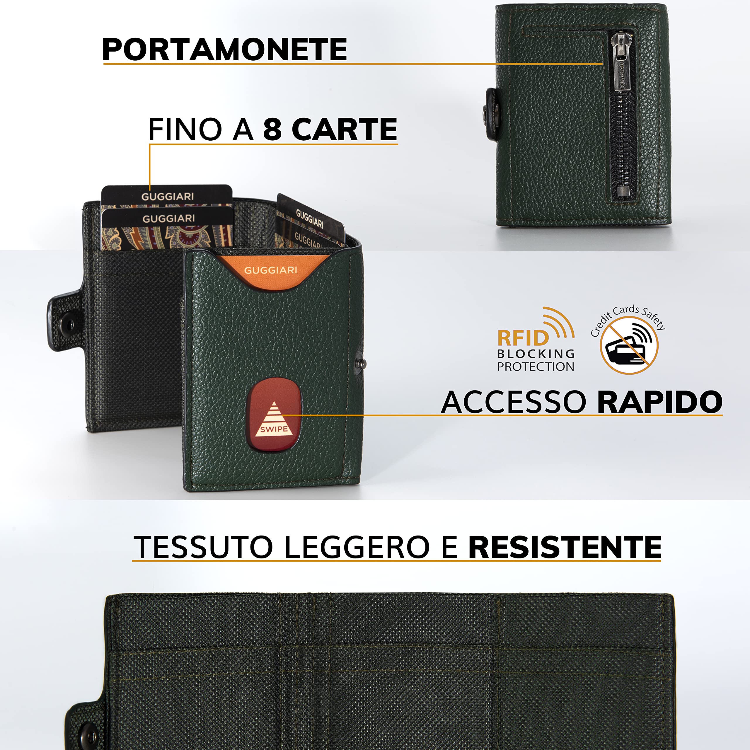 GUGGIARI ZEN®Portafoglio Uomo Piccolo, Portafoglio Uomo Slim con Porta Carte di Credito, Porta monete E Contanti-Compatto portacarte di credito da uomo, Idea Regalo Uomo-Bosco