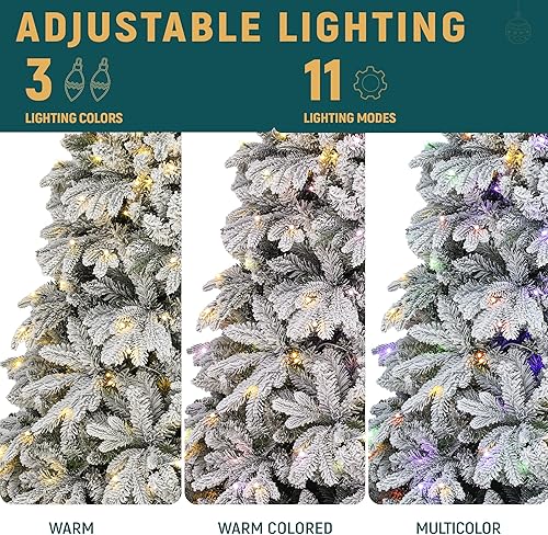 Miniatura 4 de YITAHOME Prelit - Árbol de Navidad flocado de nieve de 6 pies con control remoto, árbol de Navidad artificial de abeto canaán con bisagras con 1225