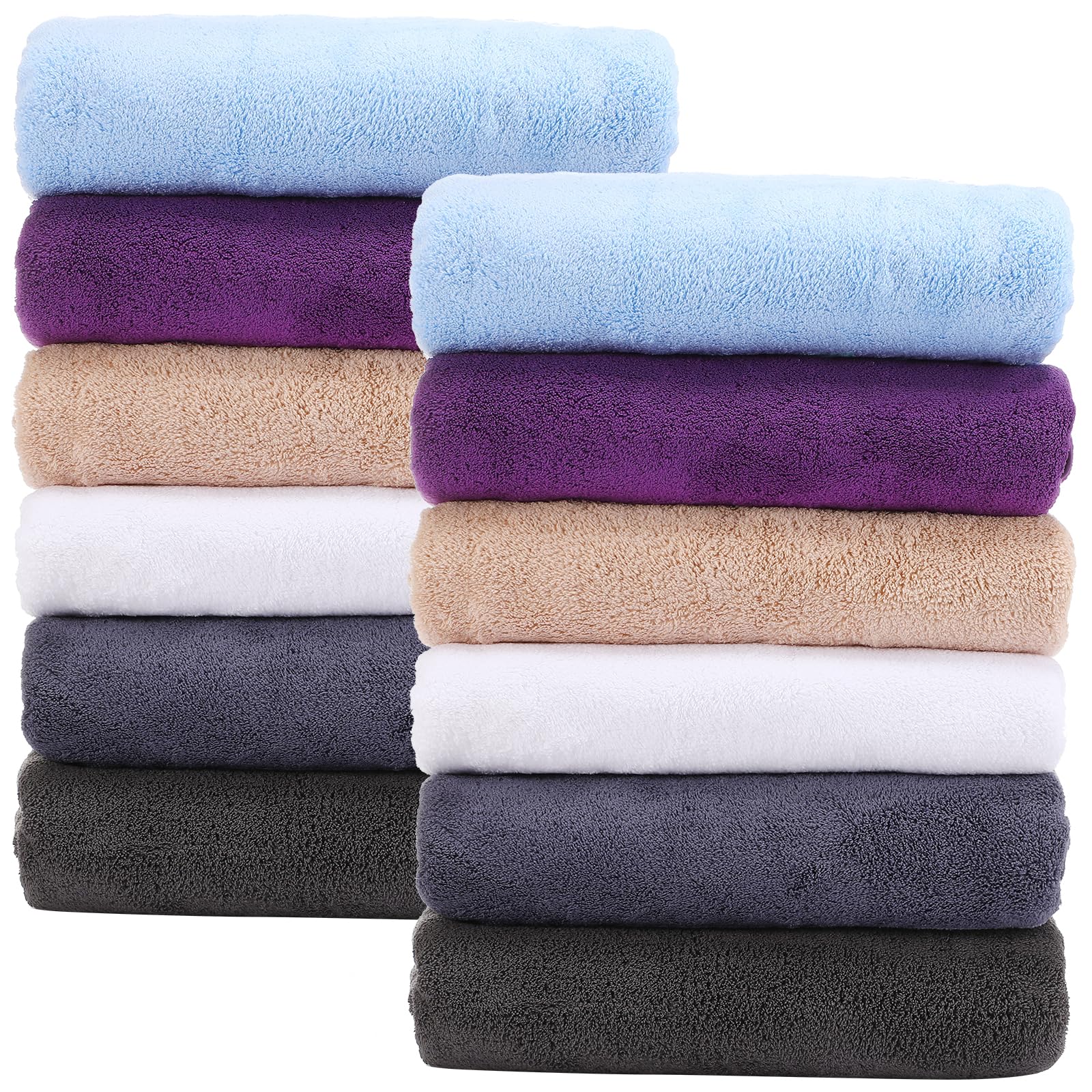 Mixweer 12 Pack Microfiber Bath Towel Set 27 x 54 in 390 GSM Highly Absorbent Coral Velvet Towels Soft Bathroom Towel Quick Drying Lightweight Towel for Hotel, Gym, Yoga, Beach, SPA(Classic Colors)