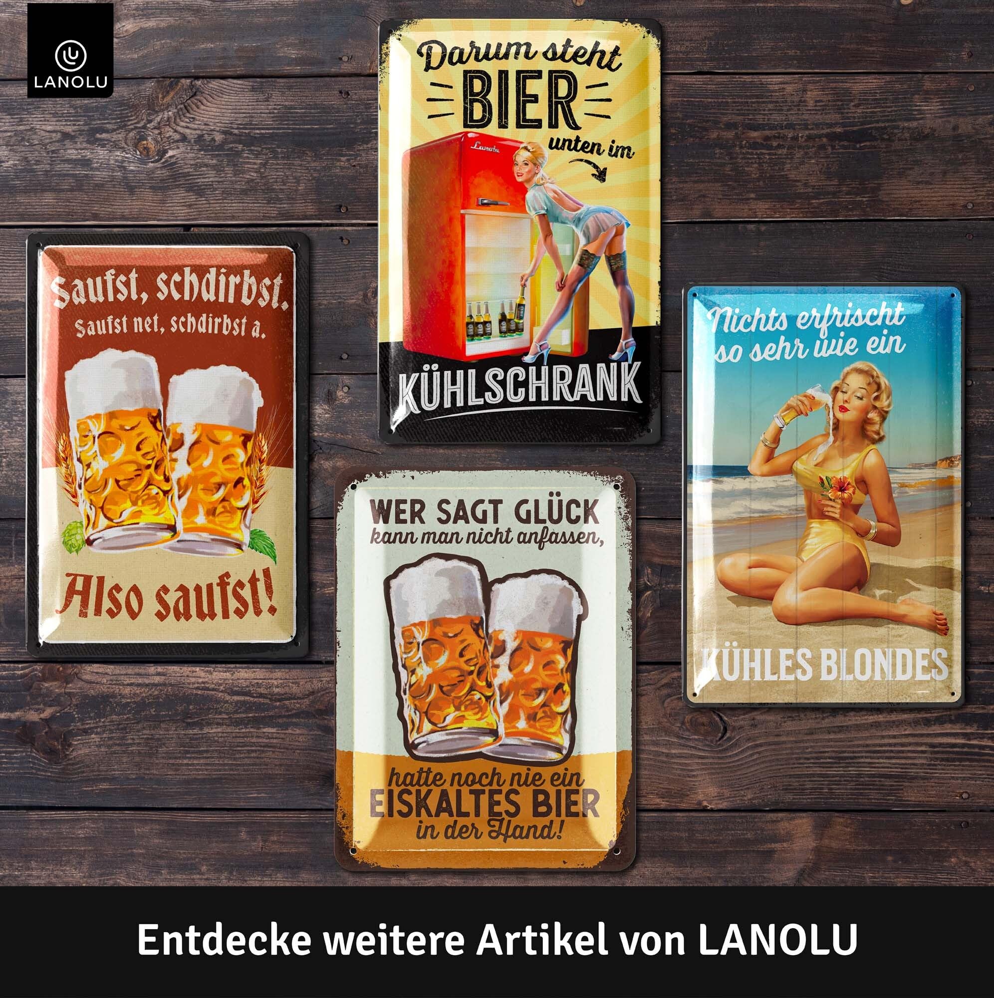LANOLU Retro metalen bord ZAPFHAHN - grappige spreuken bord bier als partykelder decoratie - pub, bar decoratie voor keuken en stamtafel - vintage metalen bord 15x20cm