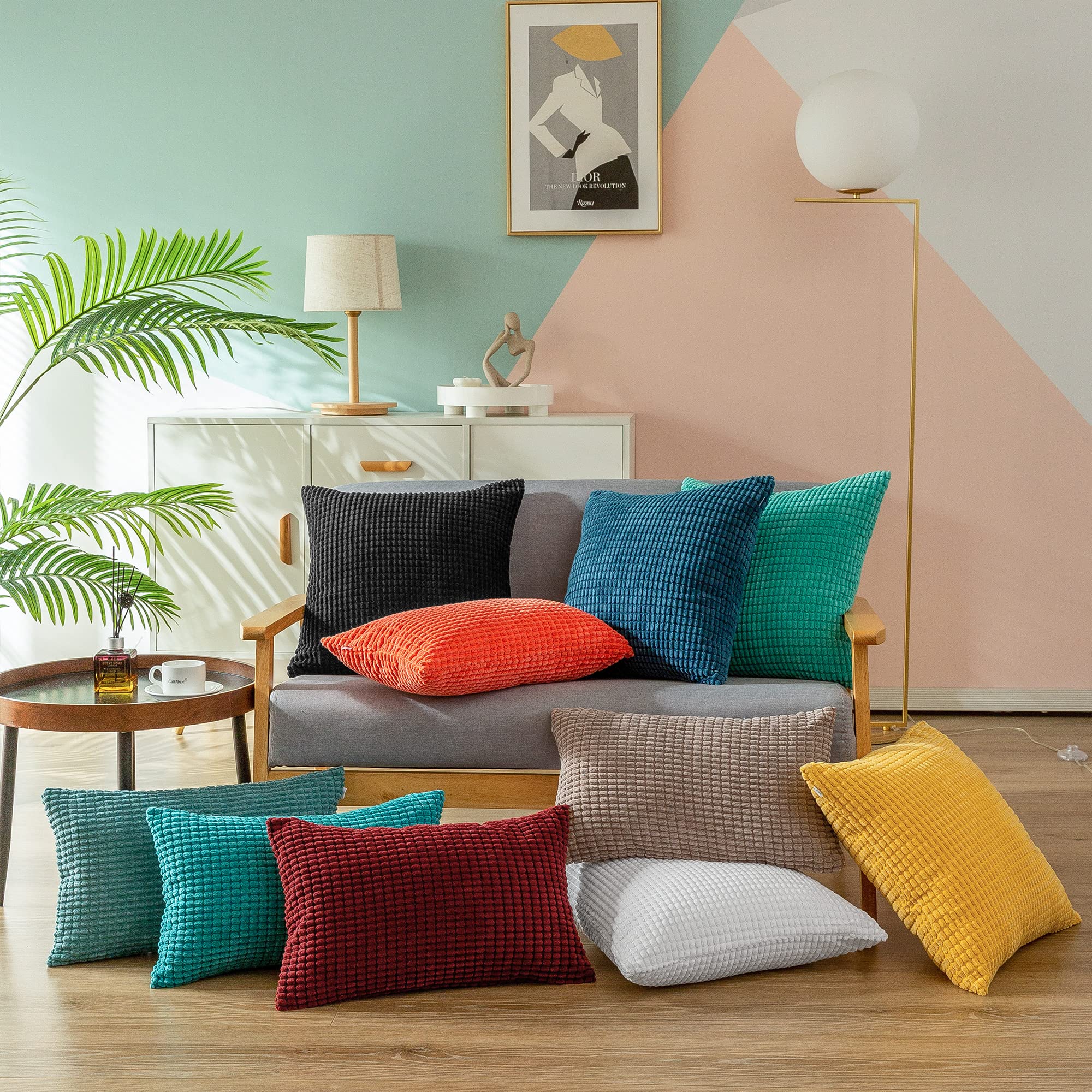 CaliTime Confezione da 2 federe per cuscini in velluto a coste, a nido d'ape, decorative, per divano, letto, casa colonica, 61 x 61 cm, blu scuro