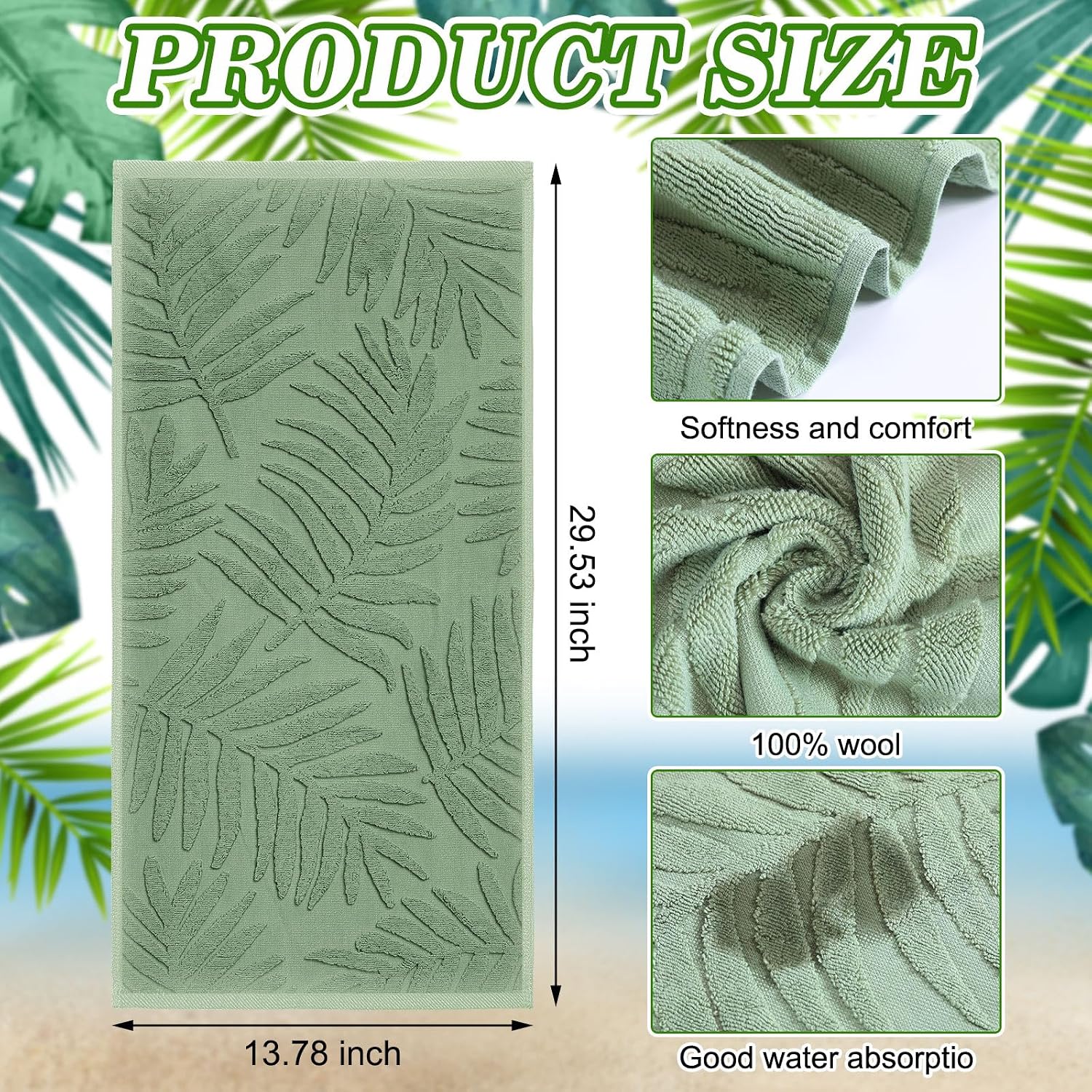 Hahafelt 3 Pcs Sage Green Leaves Hand Towels for Bathroom Decor 100% Cotton Jacquard Soft Absorbent Decorative Towels for Guest Kitchen Gym Travel Summer Modern Farmhouse Gift, 13.78 x 29.53