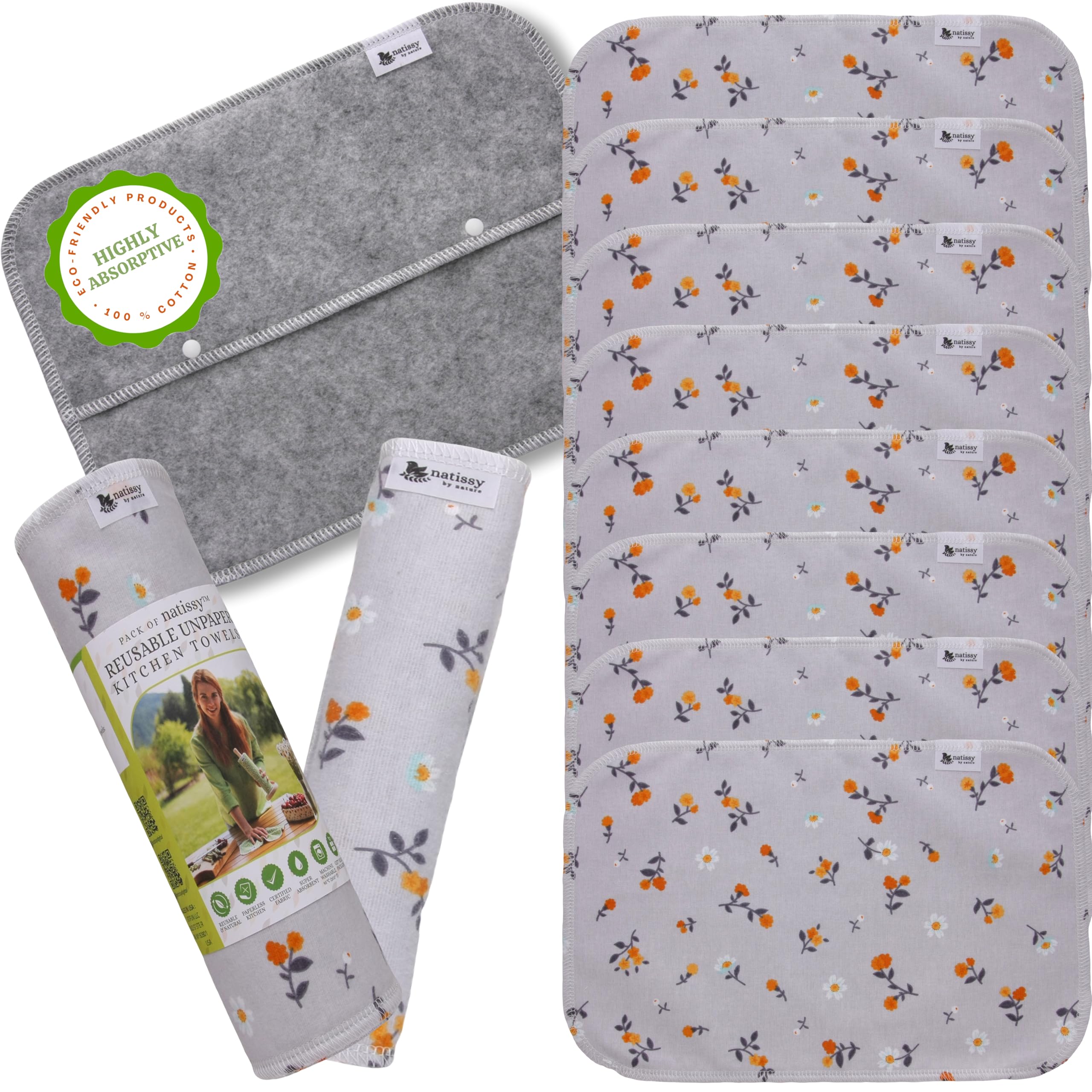 Rollo de Cocina Reutilizable de Algodón Orgánico; Pack de 10 Paños Cocina Reutilizables; Papel Cocina Reutilizable MADE IN EU; Rollo Cocina de Tela; Papel de Cocina Lavable; Servilleta Tela Resistente