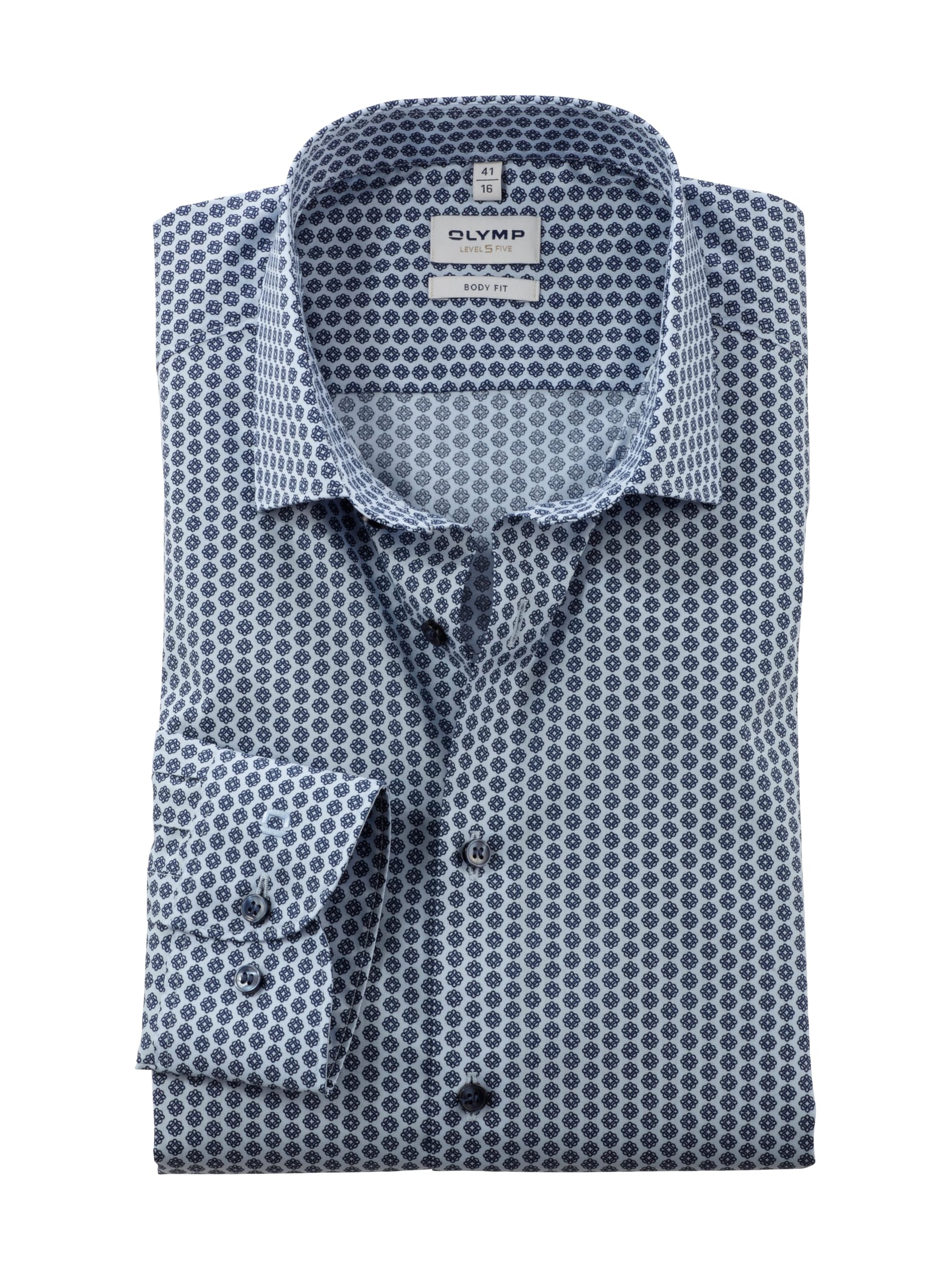 OLYMP Level Five Men's Long-Sleeved Shirt, Rotation Print on Plain, Level 5.22 Modern Kent, Bleu 11., 18