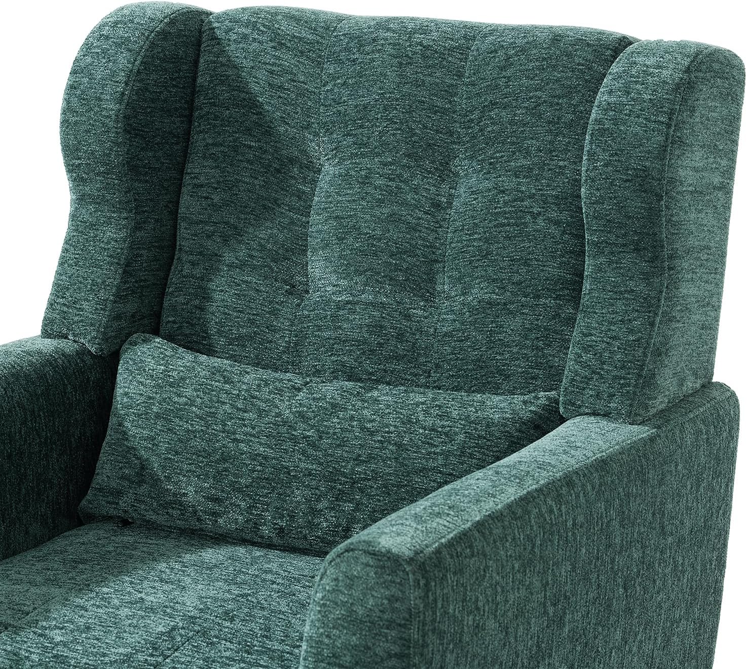 Blackish Green Modern Accent Chair,Chenille Arm Chairs for Living Room,Upholstered Mordern Armchair,Comfy Soft Padded Lounge Chair in Small Space, w/Pillow, Solid Wood Leg