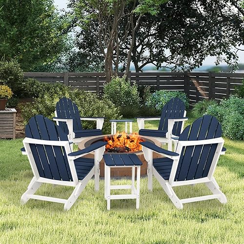 Miniatura 8 de Aoodor HDPE - Silla plegable Adirondack para todo tipo de clima, para patio, jardín, patio, césped, hoguera, azul marino