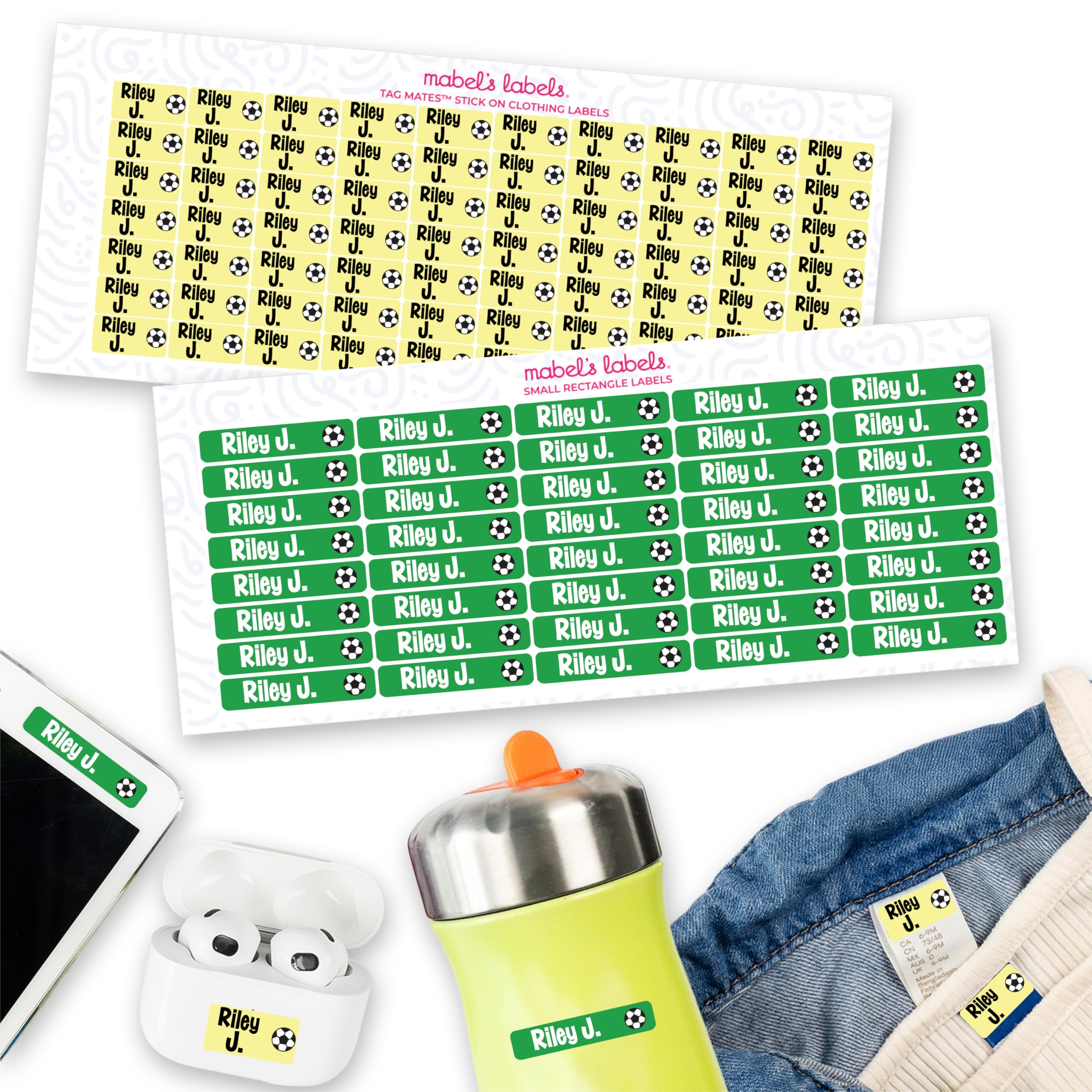 Mabel’s Labels Personalized Name Labels Multi-Purpose Value Pack – 110 Custom Laundry-Safe, Waterproof Kids’ Name Labels for School, Clothing, Camp,