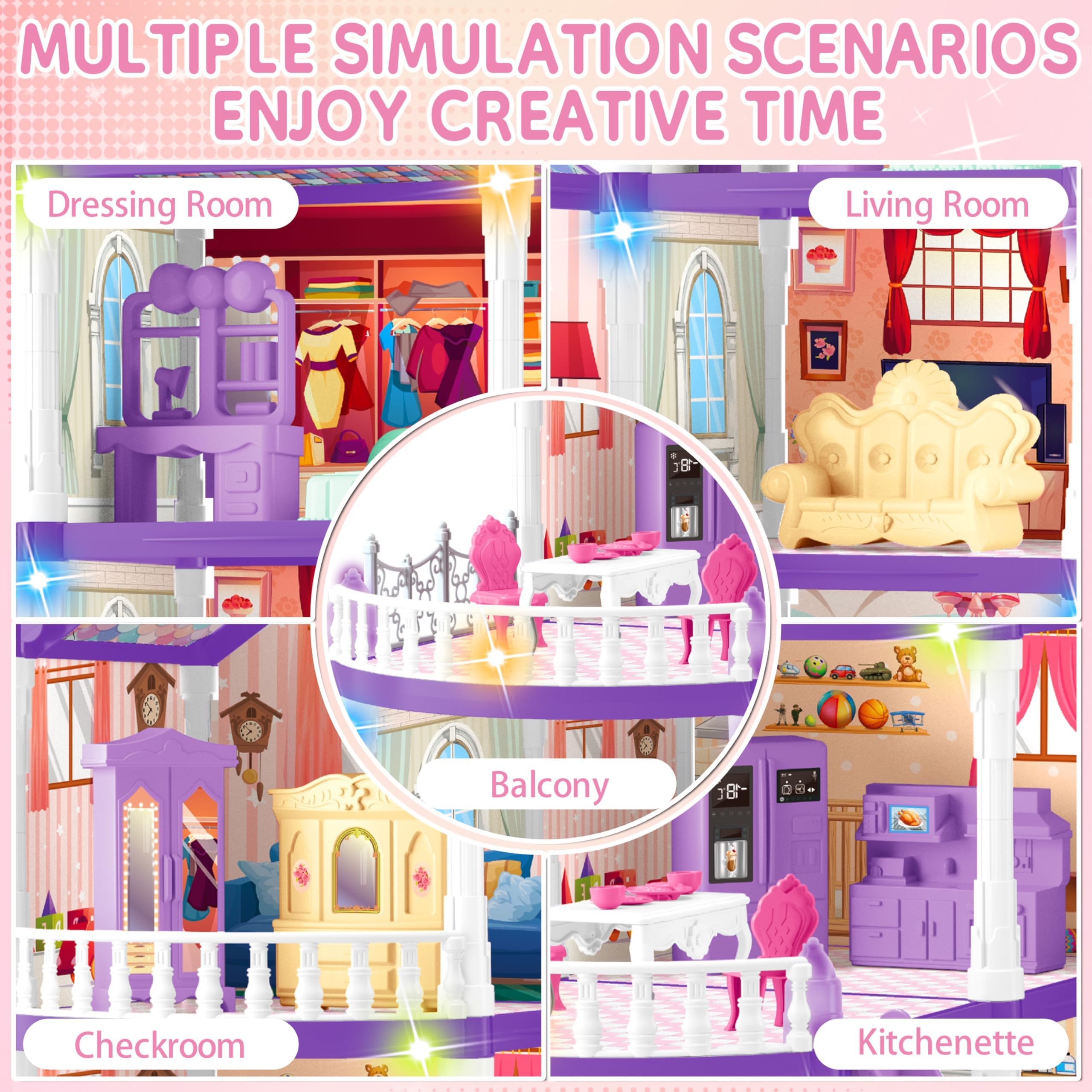 Amazon.co.jp: Seifar ドールハウス 女の子用 10部屋 パープルハウス