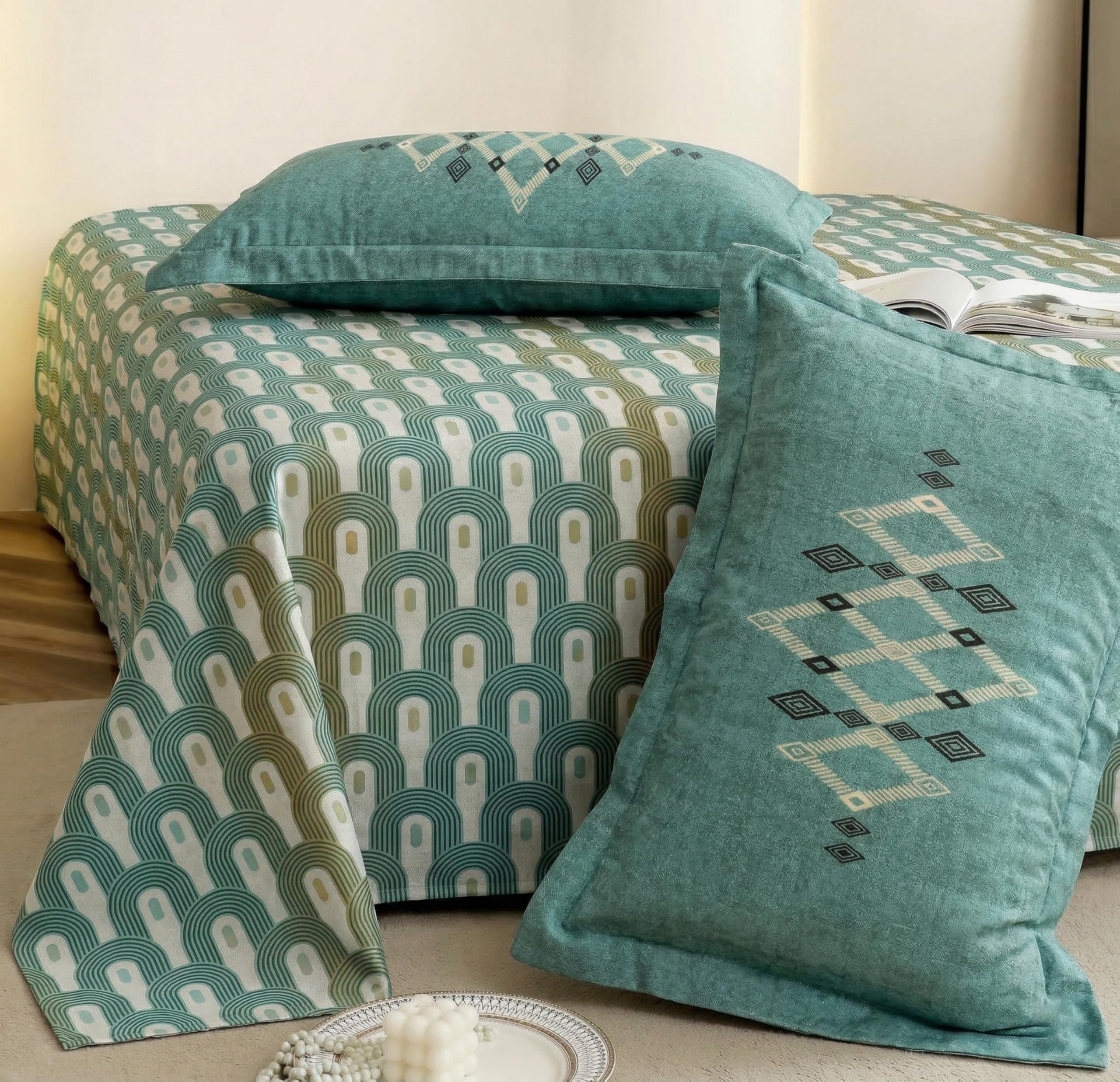 BSB HOME 180 TC Pure Cotton Double Bedsheet with 2 Contrast Pillow Covers, Soft Breathable Skin-Friendly Printed Bedding Set, Durable All Season Bed Linen – 90 x 100 Inches (Juniper Teal)-picture-16