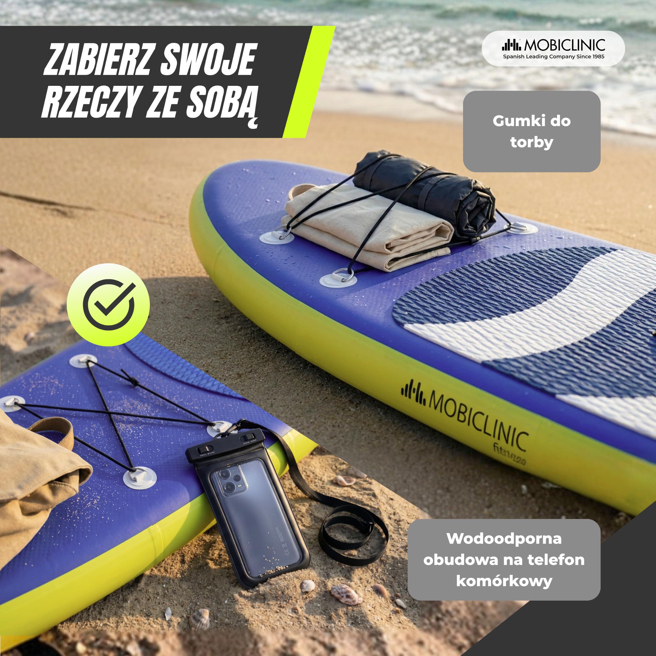 Mobiclinic®, Deska do Paddleboardingu, Zawiera Pompkę, Płetwy, Plecak, Wiosło, Etui na Telefon, Zestaw Naprawczy, 315x78x15 cm, Składana, do 150 kg, dla Dzieci, Dorosłych i Zwierząt Domowych, Stitch
