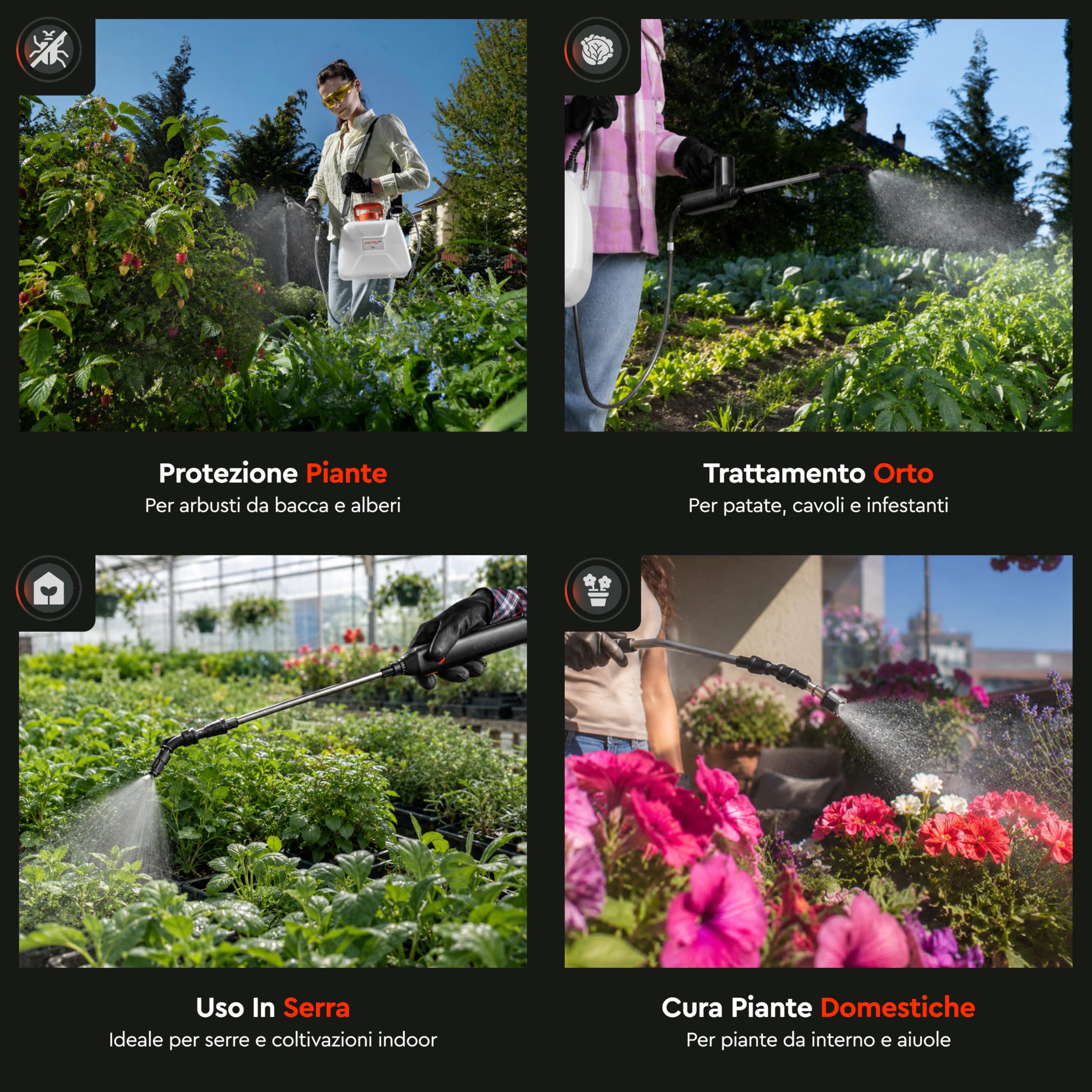 Spruzzatore a Batteria 5L - Pompa Irroratrice a Batteria Ioni di Litio 2,4Ah, USB-C, Lancia Telescopica, 4 Ugelli e Tracolla - Nebulizzatore Giardino per Piante e Giardinaggio di Dnipro-M