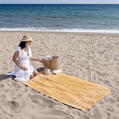 Miniatura 2 de WETCAT Toalla de playa turca de gran tamaño (38 x 71 pulgadas), 100% algodón turco, fabricada en Turquía, sin arena, extra grande, ultrasuave, de
