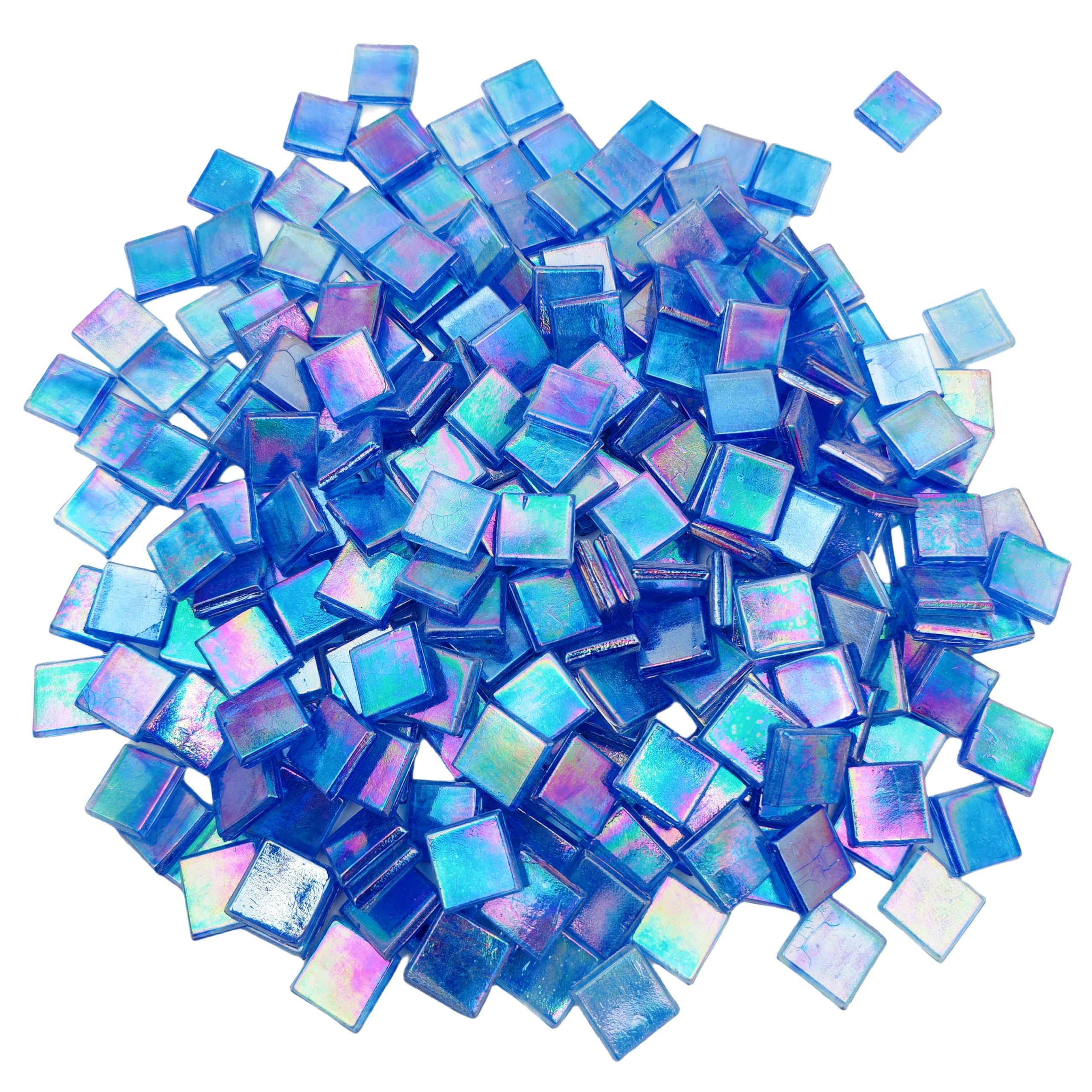 500g Ice Jade Mosaic Tiles, 1.5CM Square Glass Mosaic Pieces for Art Crafts,250PCS Easy Cut Painting Glass Tiles Puzzle Material Cut Handmade (Iridescent Deep Blue)
