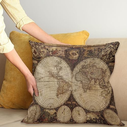 Miniatura 2 de Ambesonne - Funda de cojín decorativo cuadrado, con diseño de mapa del mundo, mapa del mundo antiguo dibujado en los años 1720, estilo nostálgico