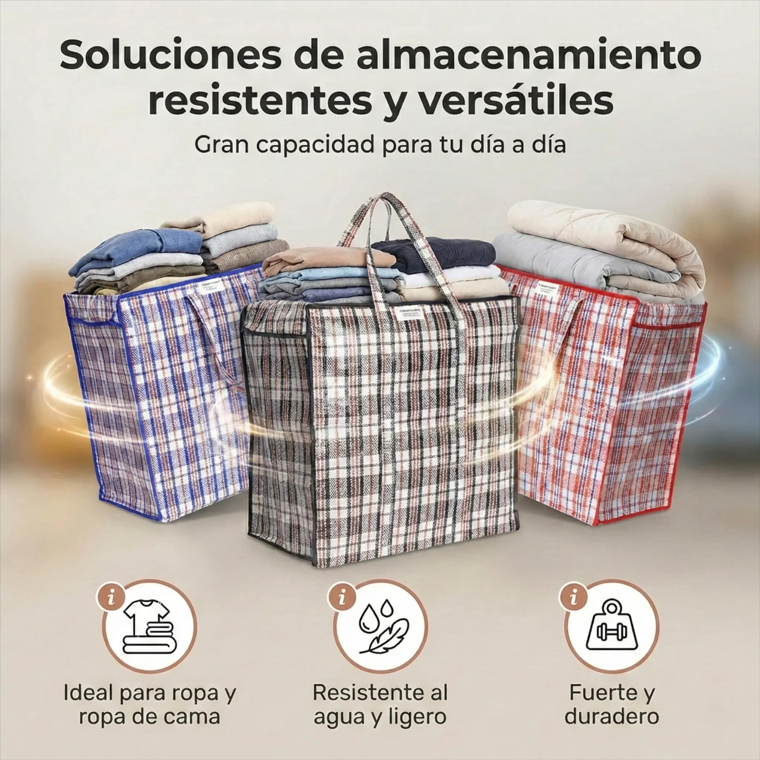 Josephine Osthoff bolsas almacenaje ropa – resistentes al agua y duraderas, con cremallera, 75L, capacidad 20kg, colores surtidos, pack de 6