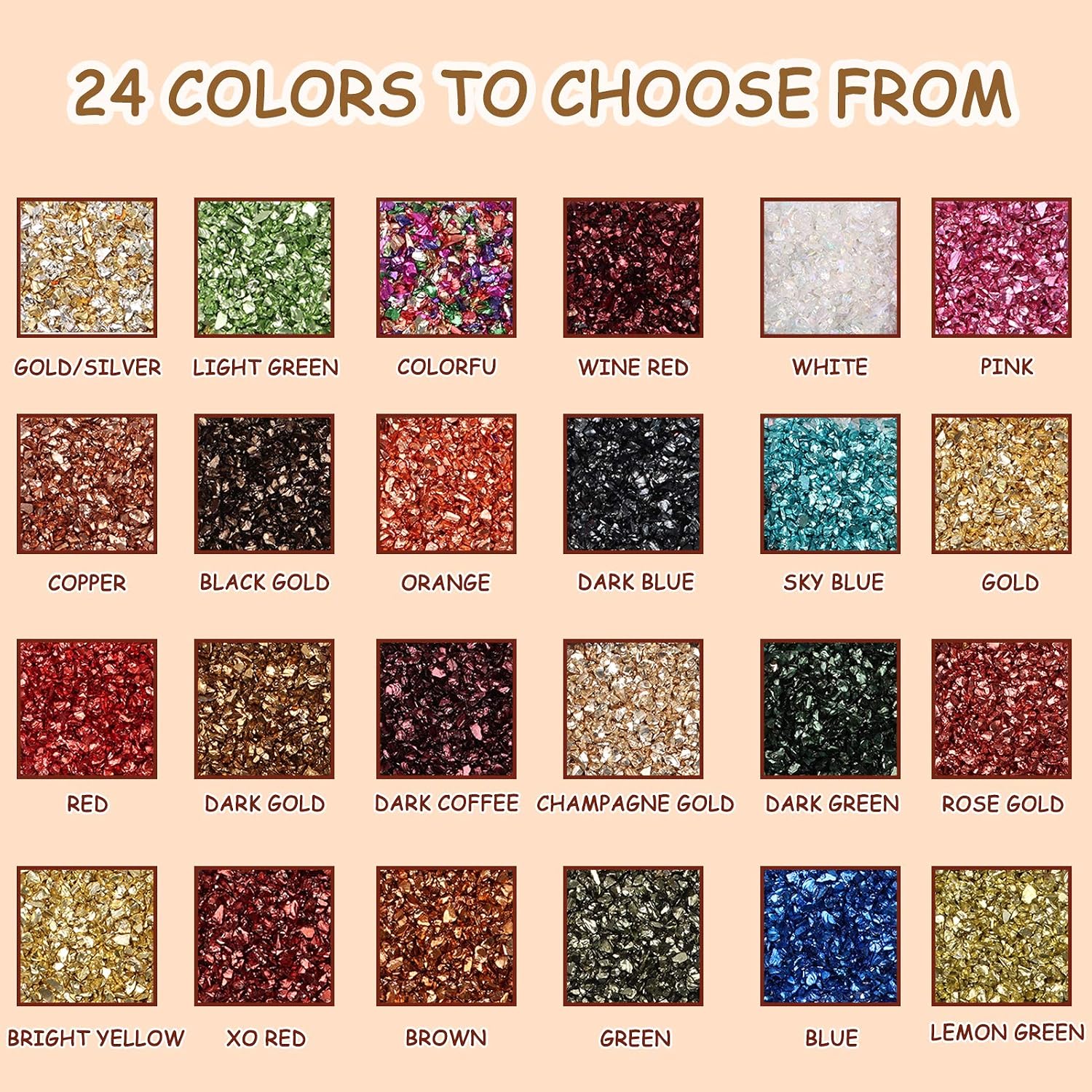 Crushed Glass Craft Glitter Fine for Resin Art, 24 Colors Small Broken Glass Resin Accessories Irregular Metallic Crystal Chips Chunky Sequins for Nail DIY Vase Filler Epoxy Jewelry Making Decoration
