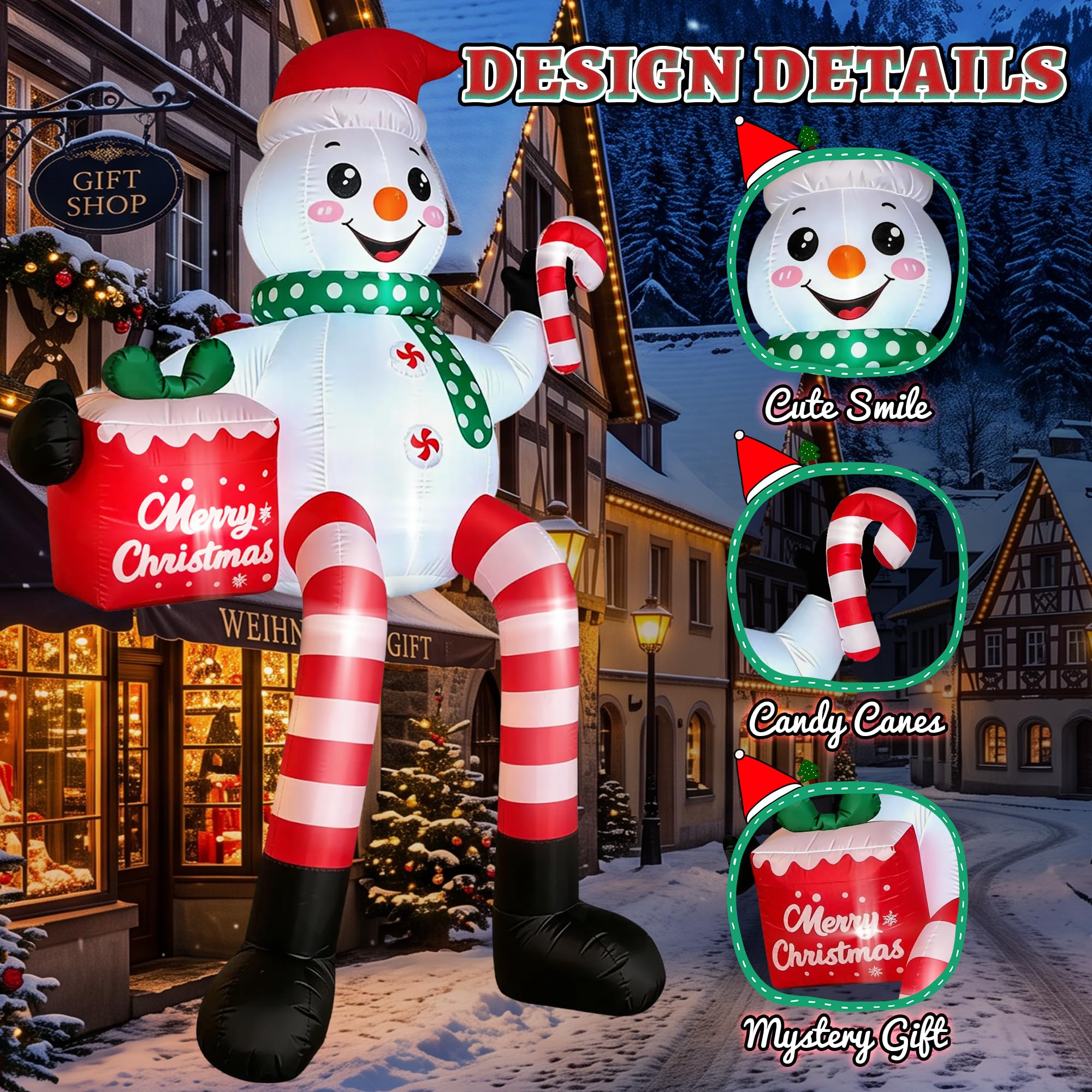 JOVIPOP Bonhomme de neige assis de 4,9 m recevant des cadeaux, décorations de Noël gonflables d'extérieur