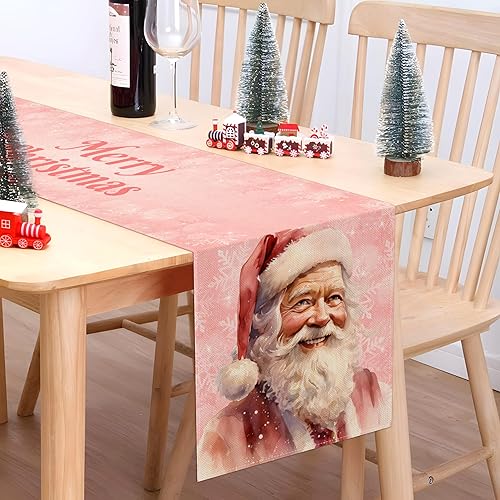 Miniatura 4 de Nepnuser Camino de mesa de Navidad retro rosa Papá Noel Navidad invierno fiesta decoración suministro hogar cocina comedor decoración
