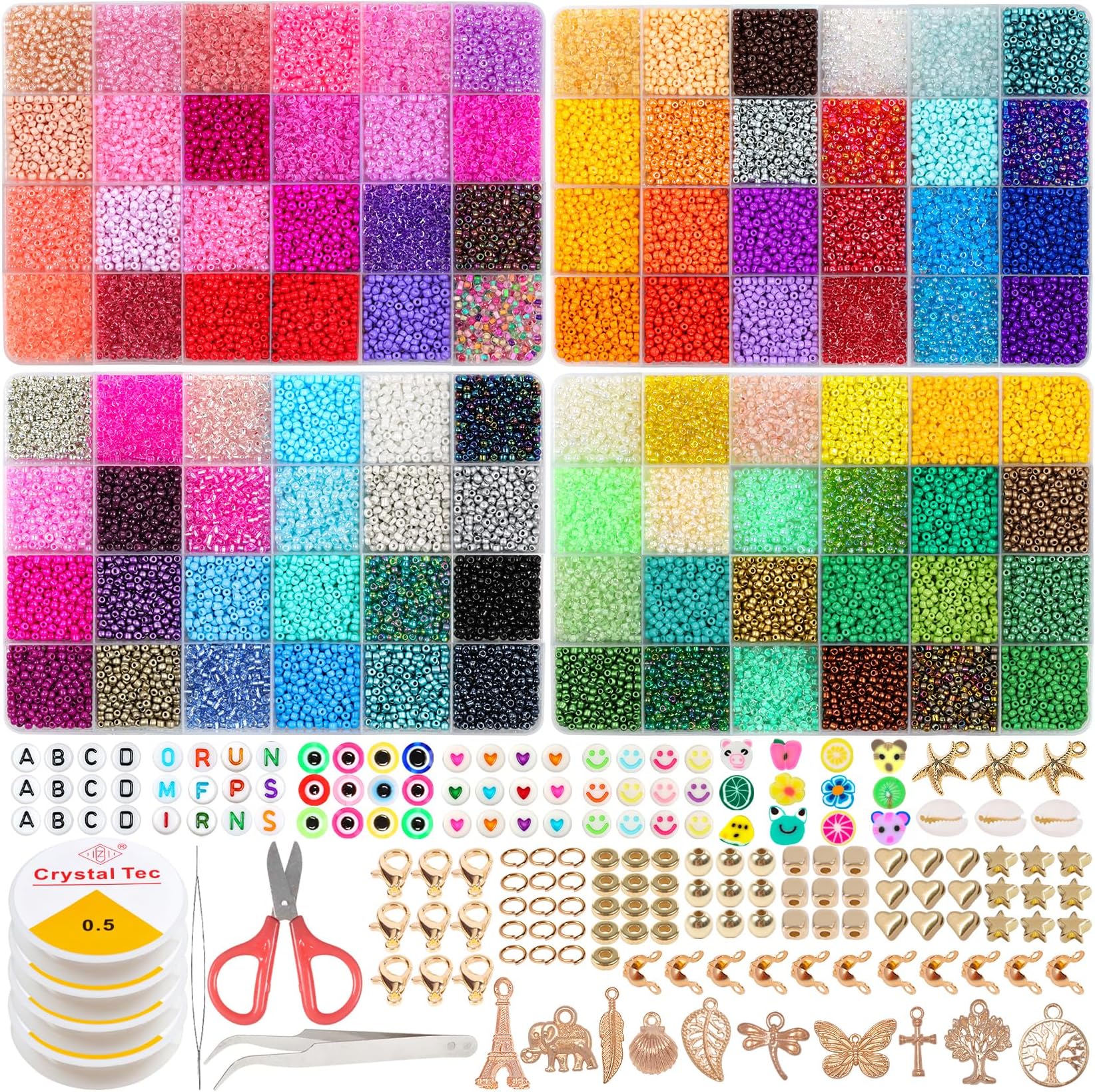 ALinmo96 Colours 30000PCS 3mm Glass Seed Beads for Bracelet Making Kit, Small Beads for Jewelry Making with Letter Beads for Crafts Gifts