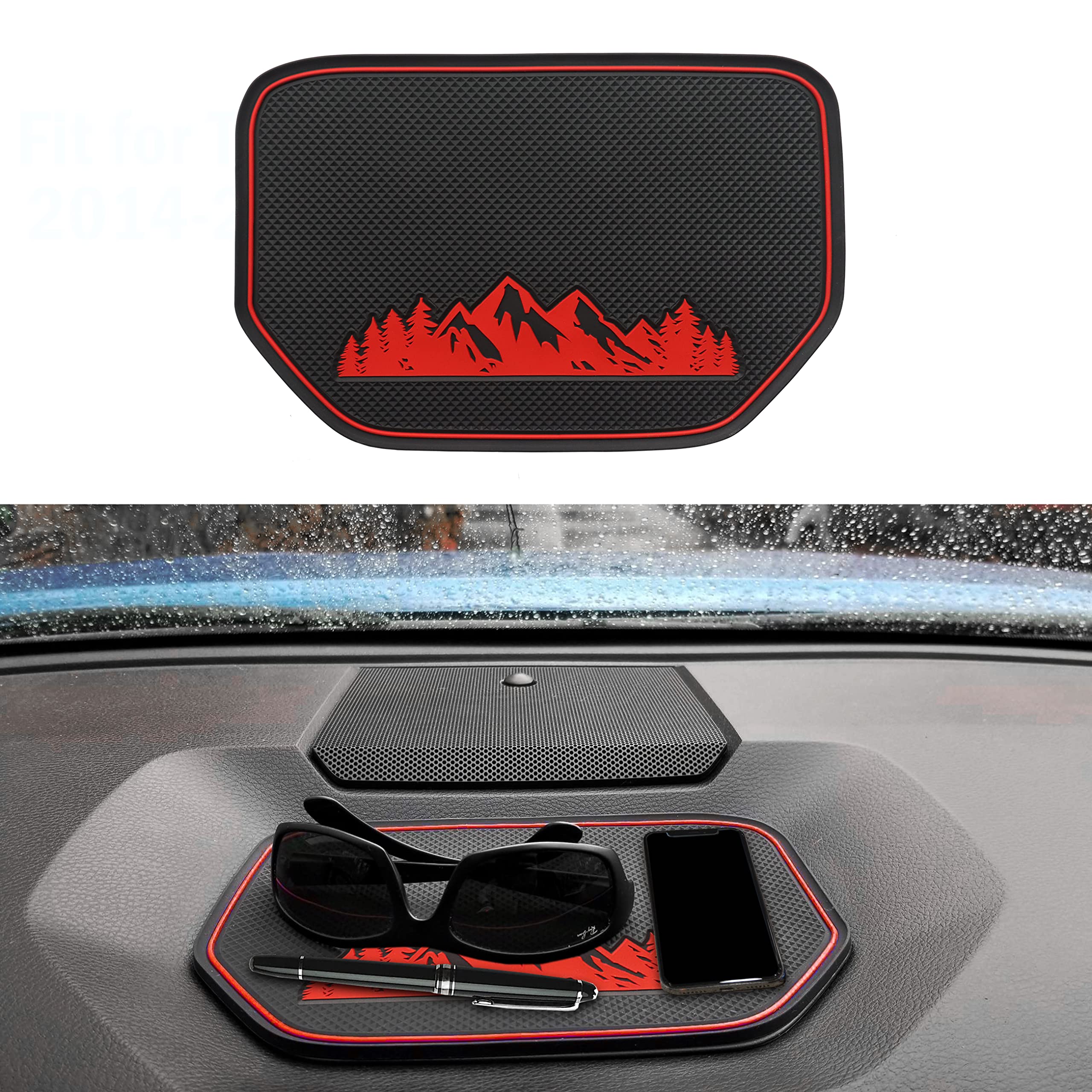 Photo 1 of SENSHINE Dash Dashboard Cover Mat for Toyota Tundra Accessories 2014 2015 2016 2017 2018 2019 2020 2021 Silicone Material Interior Dash Pad Anti Dust Insert Liner Premium Custom (Red Trim)