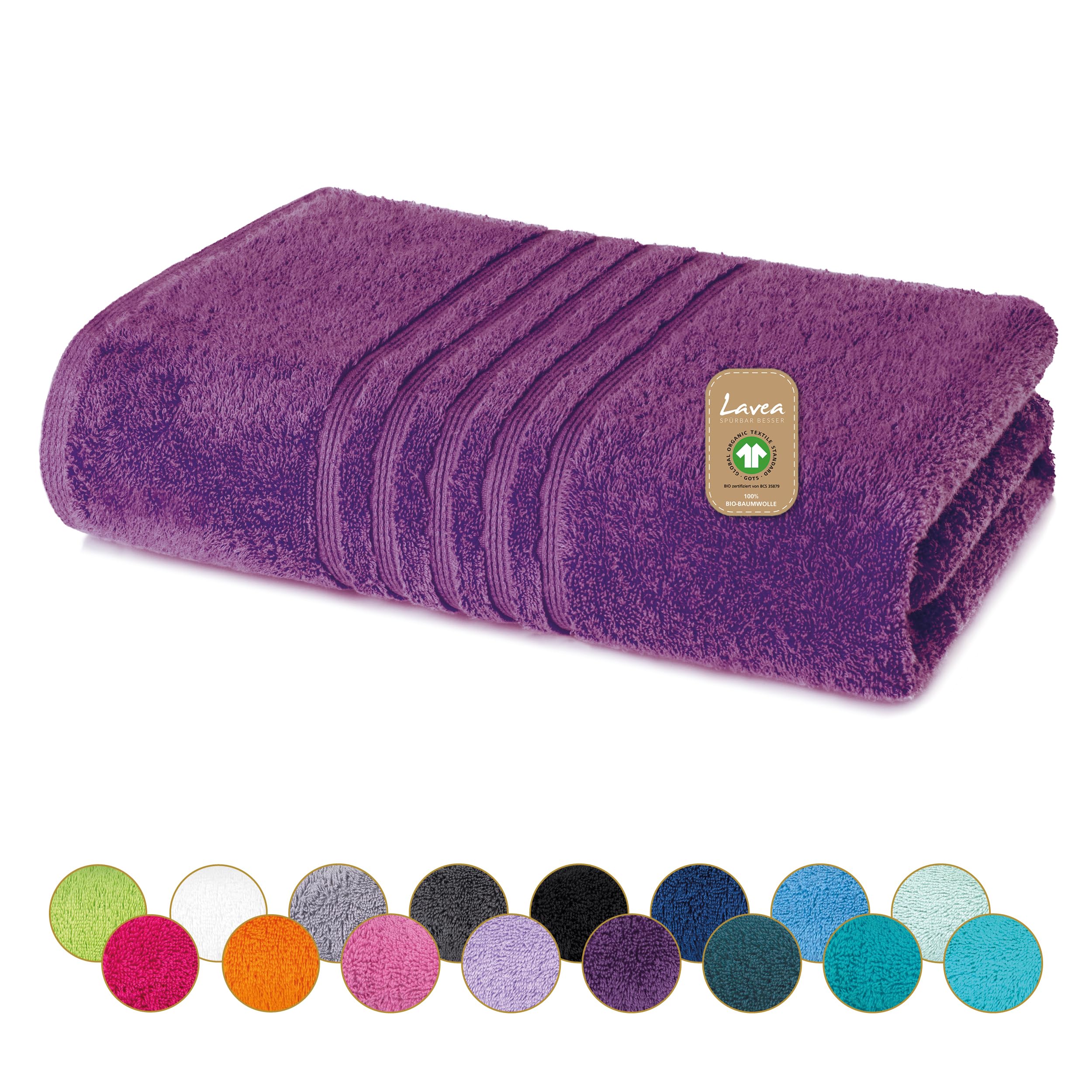 Lavea® 1 Toalla de Sauna XXL 80x220 cm in Rizo de Algodón Orgánico 100% Suave y Absorbente, para Casa, Hotel y SPA – Ideal también como Toallas de Ducha – Violeta