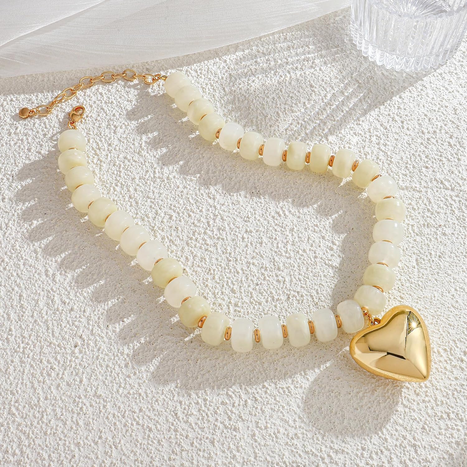 WOWORAMA Chunky Heart Necklaces for Women Colorful Resin Beaded Choker Necklace Gold Puffy Heart Statement Necklace Trendy Acrylic Choker Jewelry - Image 8