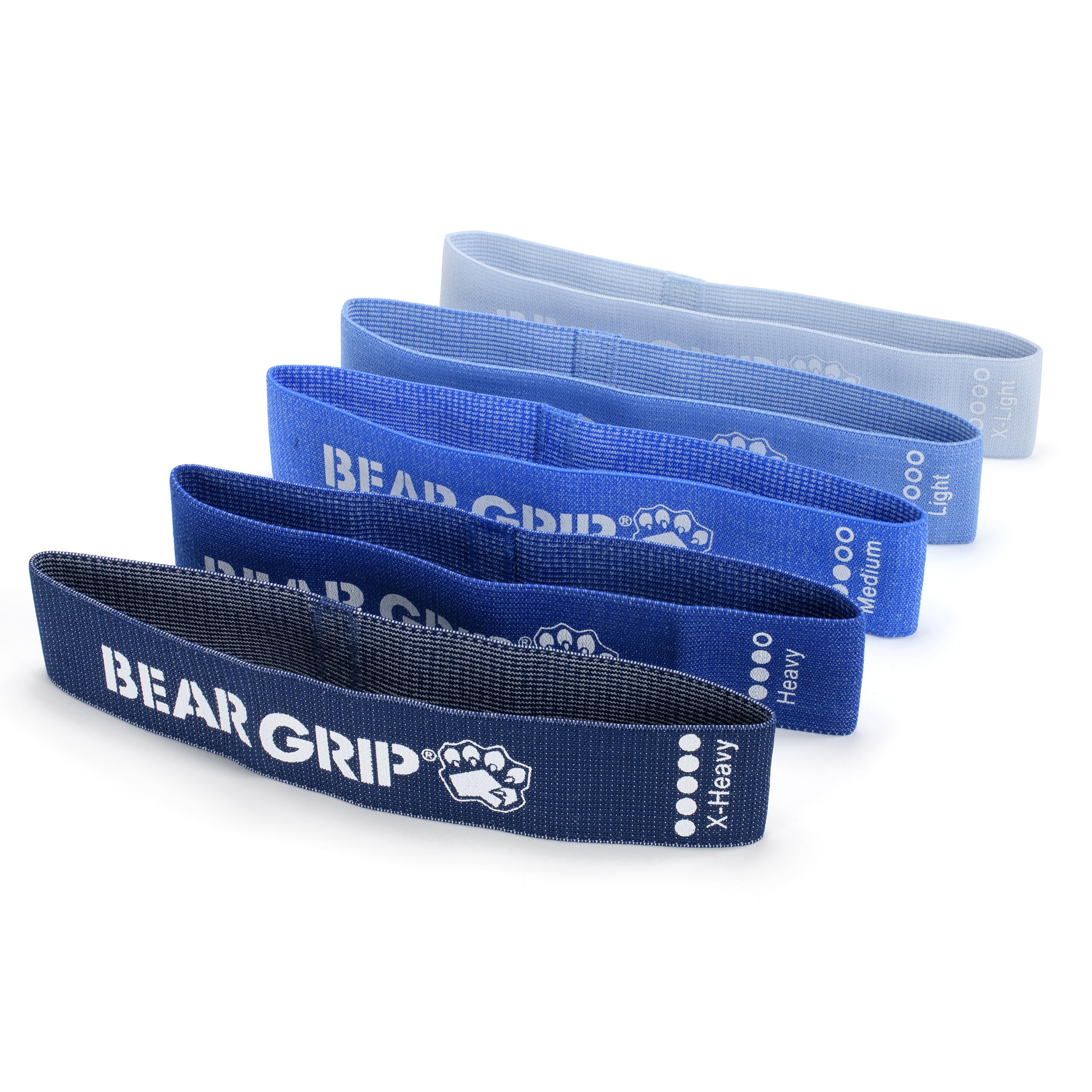 BEAR GRIP Fabric Resistance Bands for Working Out – Color-Coded Booty & Stretch Bands for Exercise, Legs, Glutes, Squats, Home Fitness, Yoga & Pilates – 5 Resistance Levels (Blue Shades, Standard) — image 1