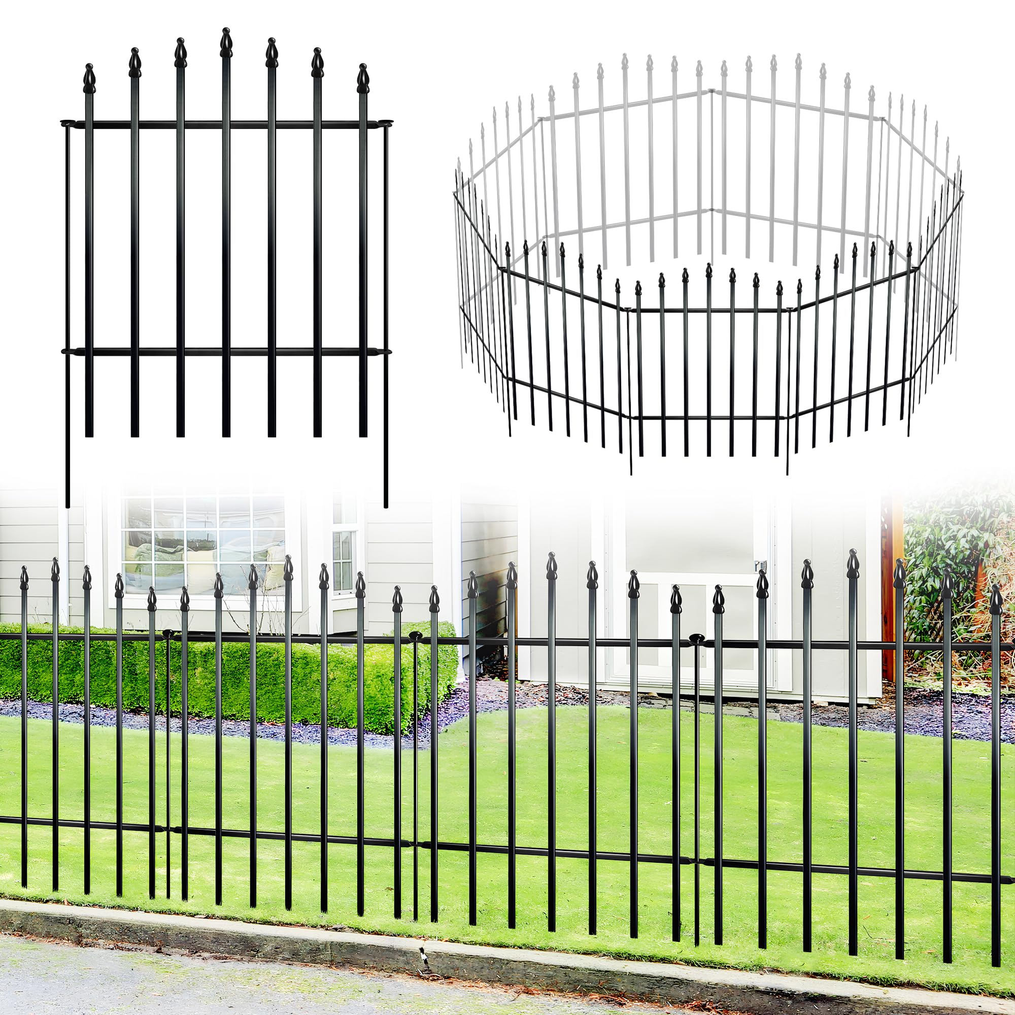 Thealyn dekorativer Gartenzaun, 90 cm hoch x 70 cm breit (5 Paneele, Gesamtlänge 3,5 m), rostfreier Metallzaun als Tierbarriere für Hunde im Außenbereich, Landschaftsbegrenzung, einfache Installation