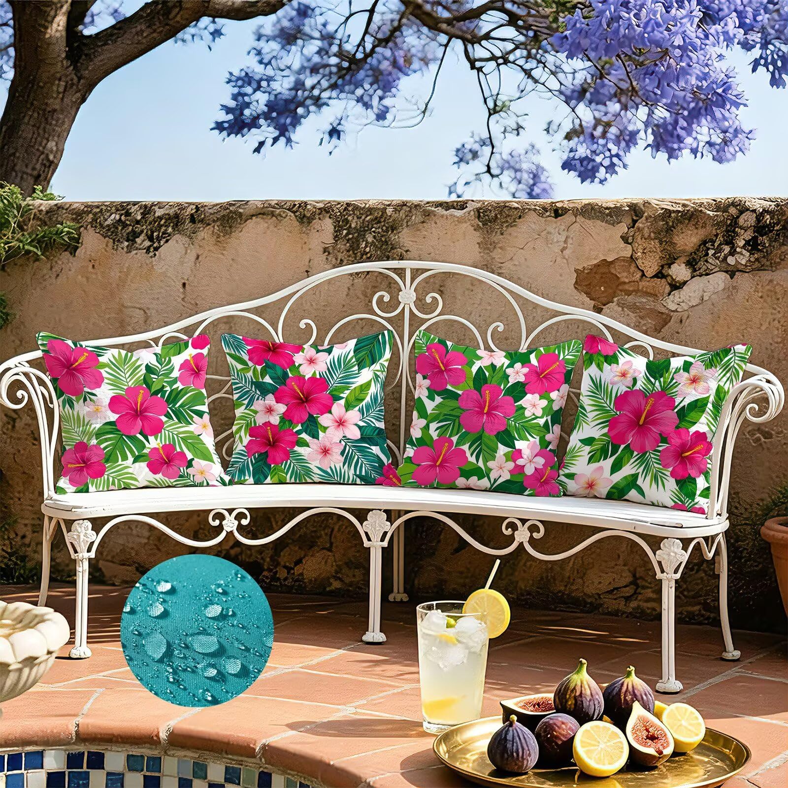 Coussin Exterieur Impermeable Rose, Taie Oreiller 45x45 Set de 4, Cod-3337