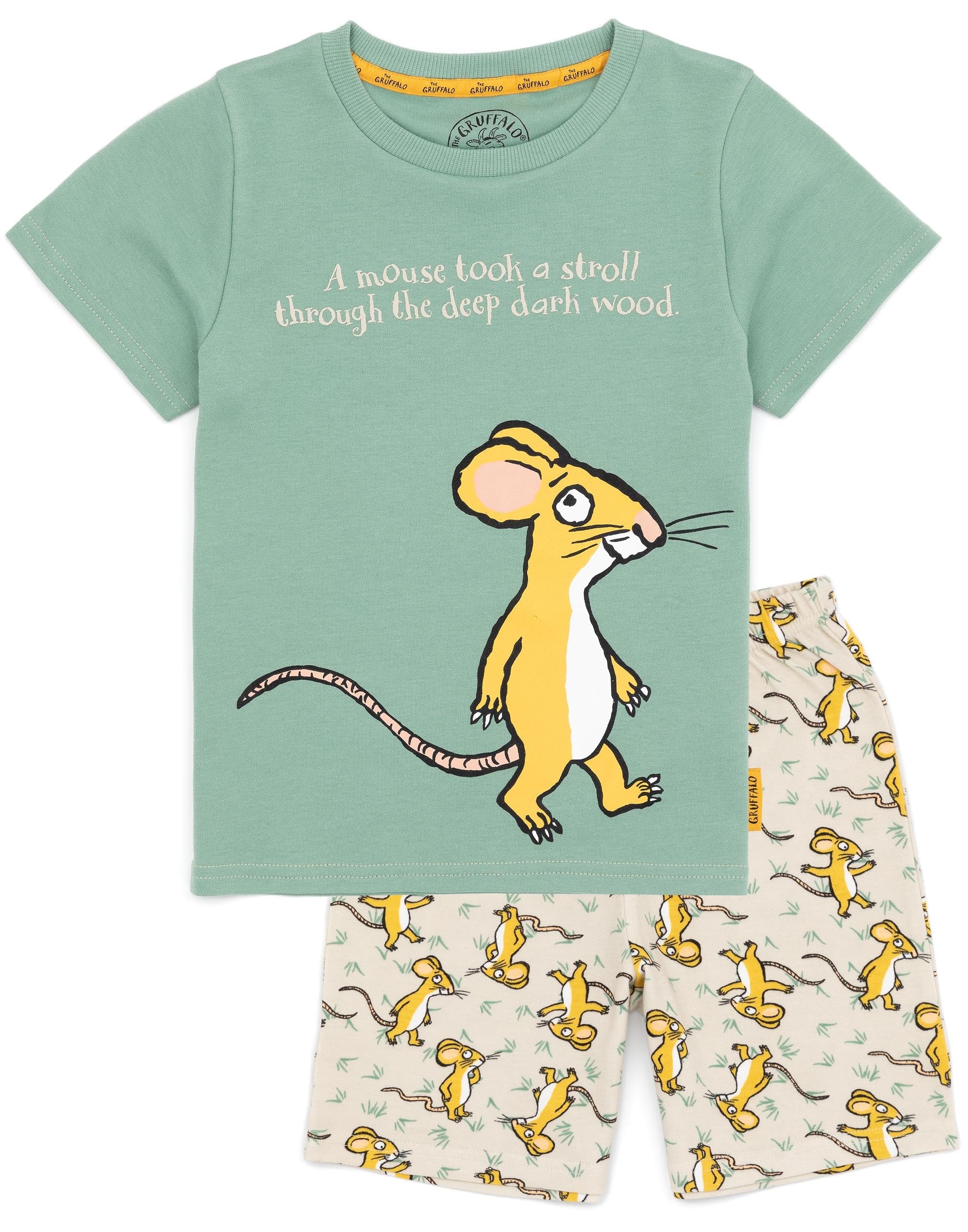 Gruffalo Kids 2 Pack Le Pyjama | Boys Girls Toddlers Beige Green Short Sleeve T-Shirt Set | Monster Mouse Personnage Vêtements de Nuit sur Le thème de la Marchandise