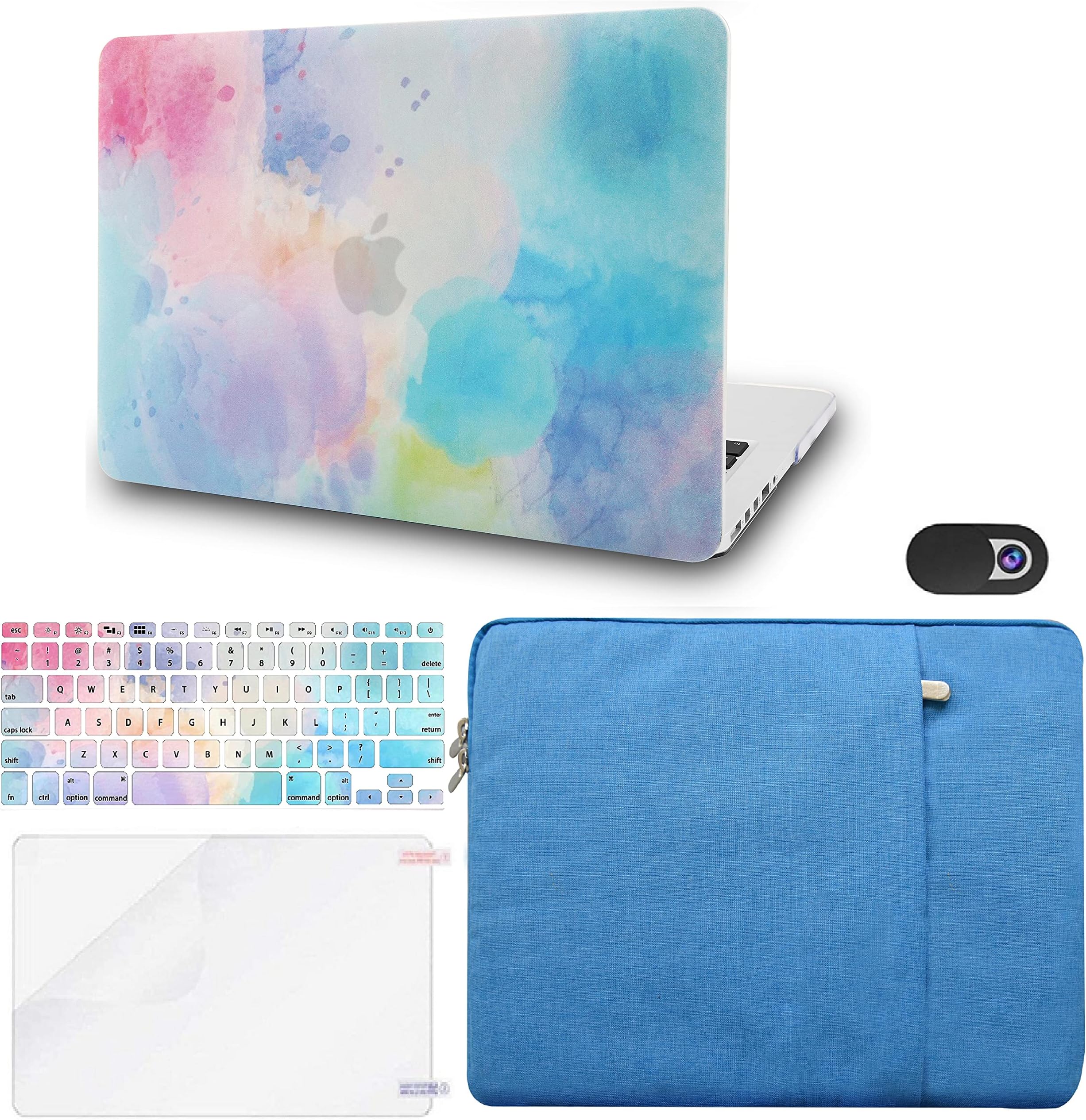 KECC Compatible with MacBook Pro 14 inch Case Cover 2021 2022 Release M1 Pro/Max A2442 with Touch ID Plastic Hard Shell + Keyboard Cover + Sleeve + Screen Protector + Webcam Cover (Rainbow Mist 2)
