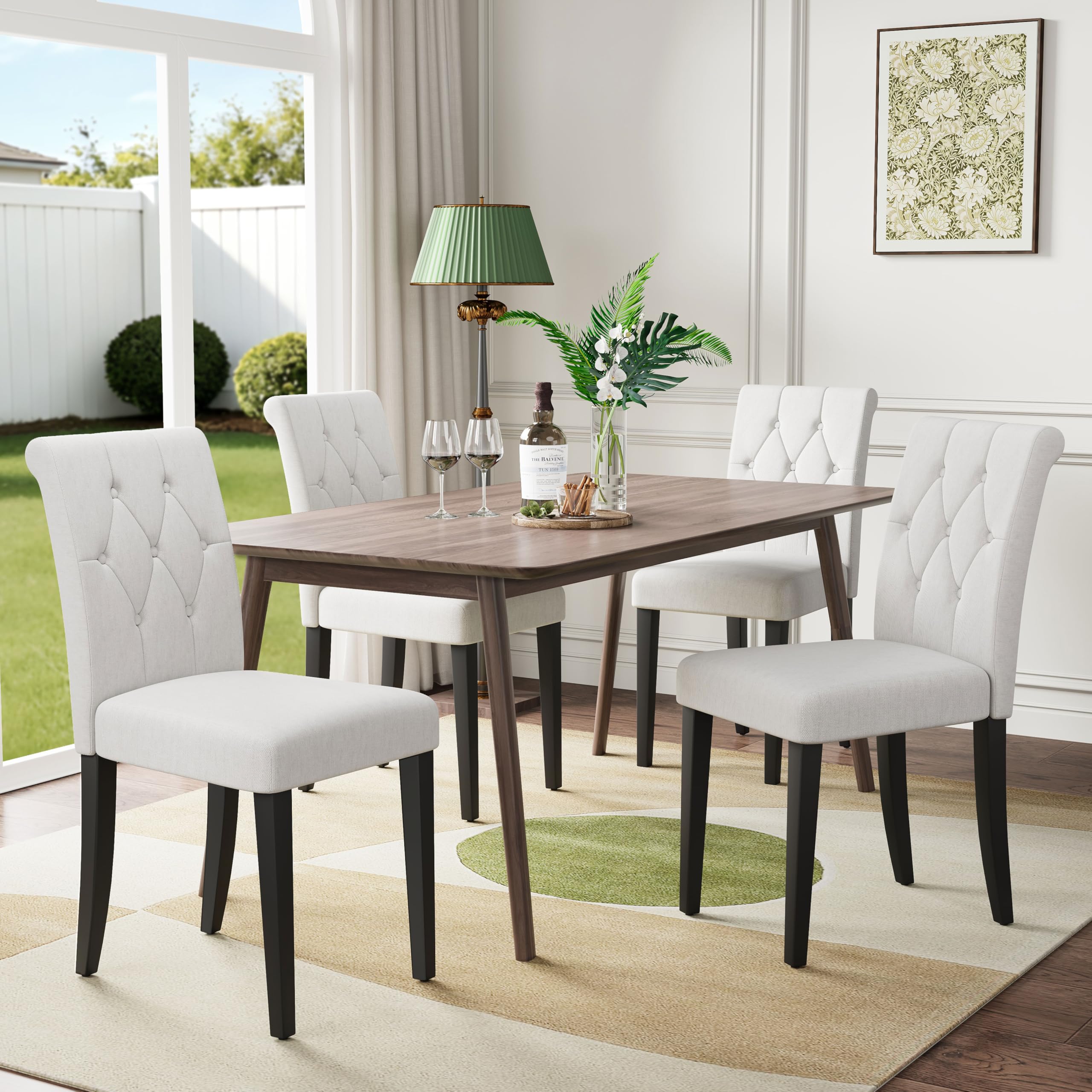 Welzona Upholstered Dining Chairs Set of 4, Button Tufted Parsons Dining Chair with Solid Wood Legs, Modern Fabric Side Chair for Hotel/Dining Room/