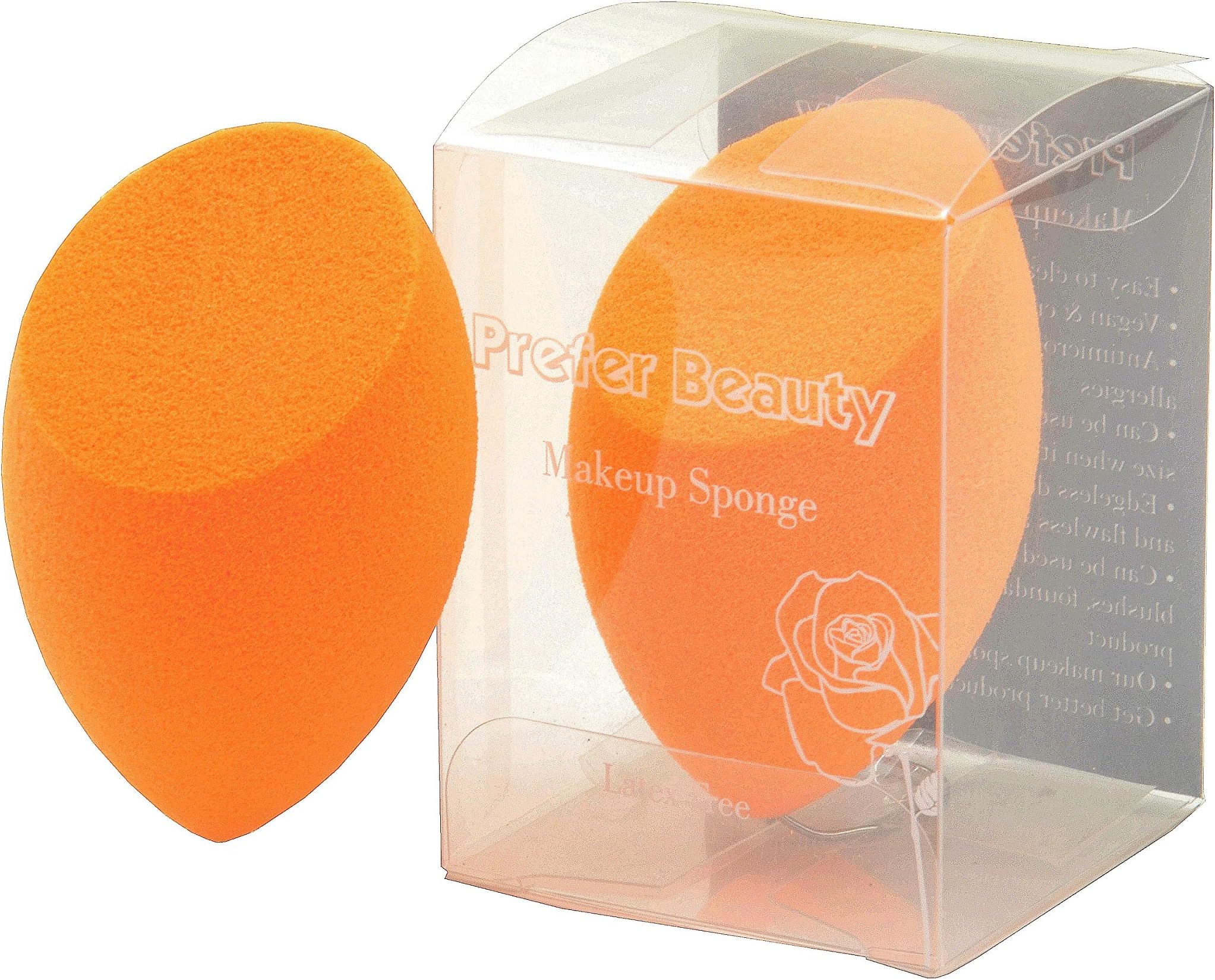 Prefer Beauty – Orange Makeup Blender Sponge – Latex Free & Vegan Beauty Sponge – Multifunctional Flat Edge for Contouring – Miracle Complexion Sponge for Powder, Cream or Liquid 1PCS